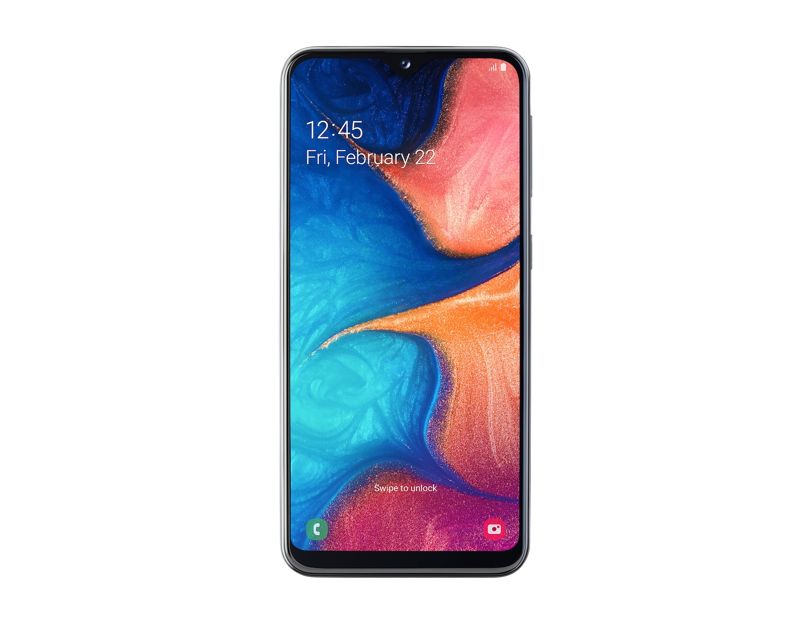 Smartfon z żywym ekranem wyświetlającym abstrakcyjny wzór w kolorze niebieskim, pomarańczowym i różowym.