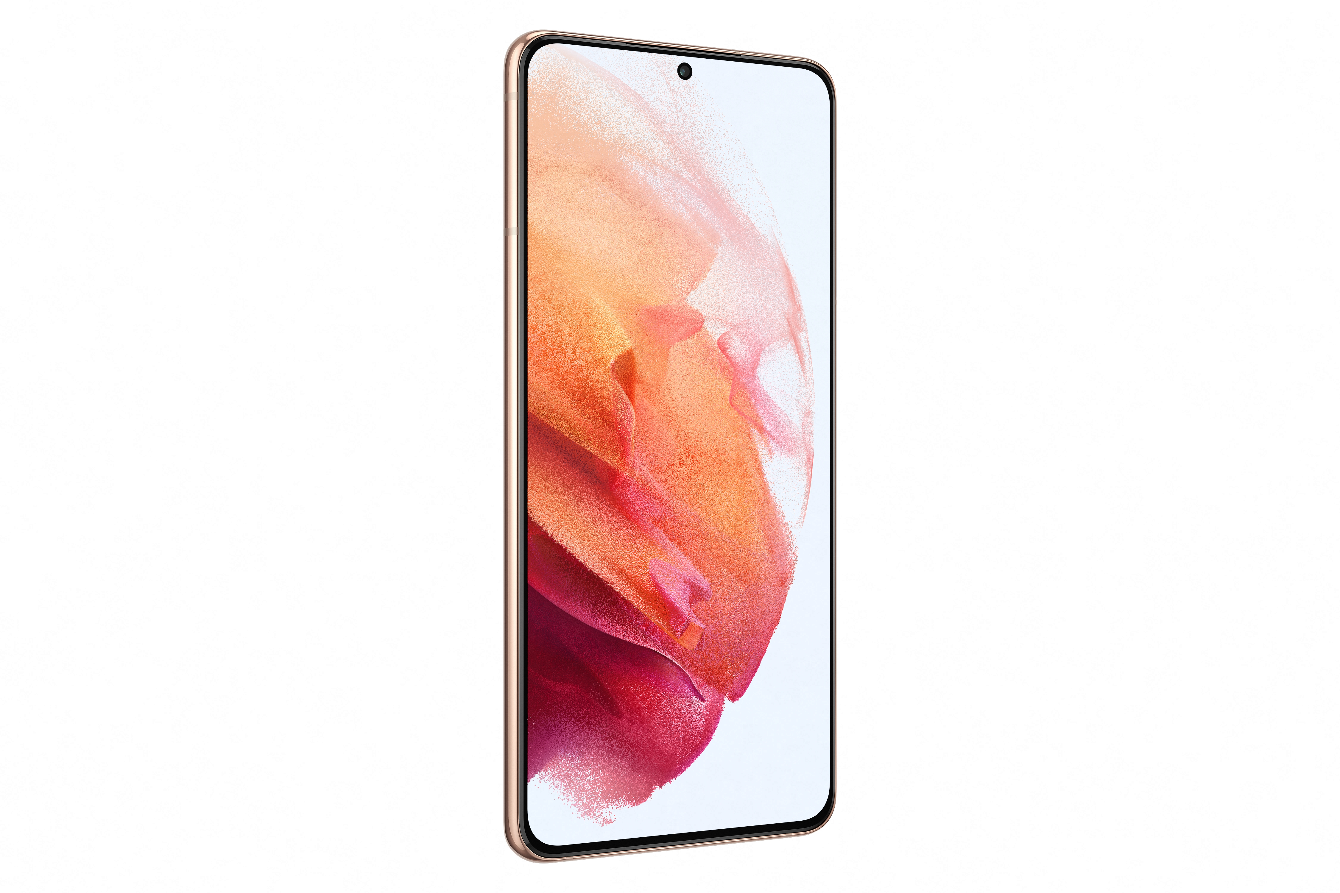 Goldenes Smartphone mit großem Bildschirm. Das Telefon befindet sich auf weißem Hintergrund.
