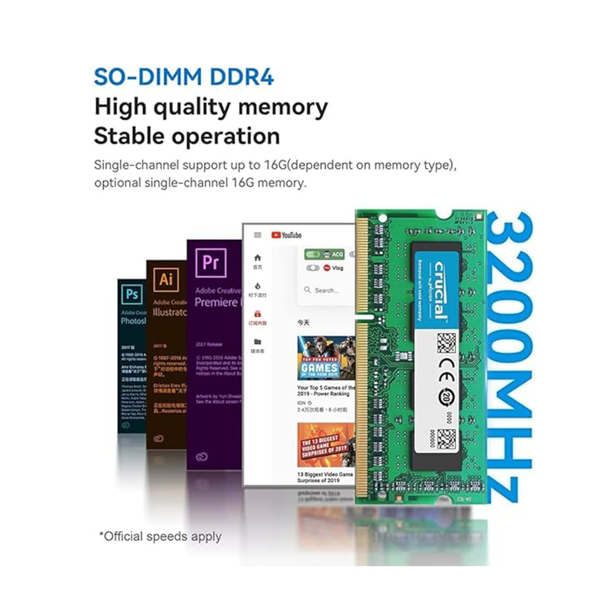 Computer-RAM mit Text darauf. Der Text links lautet: 'SO-DIMM DDR4 High Quality Memory'.