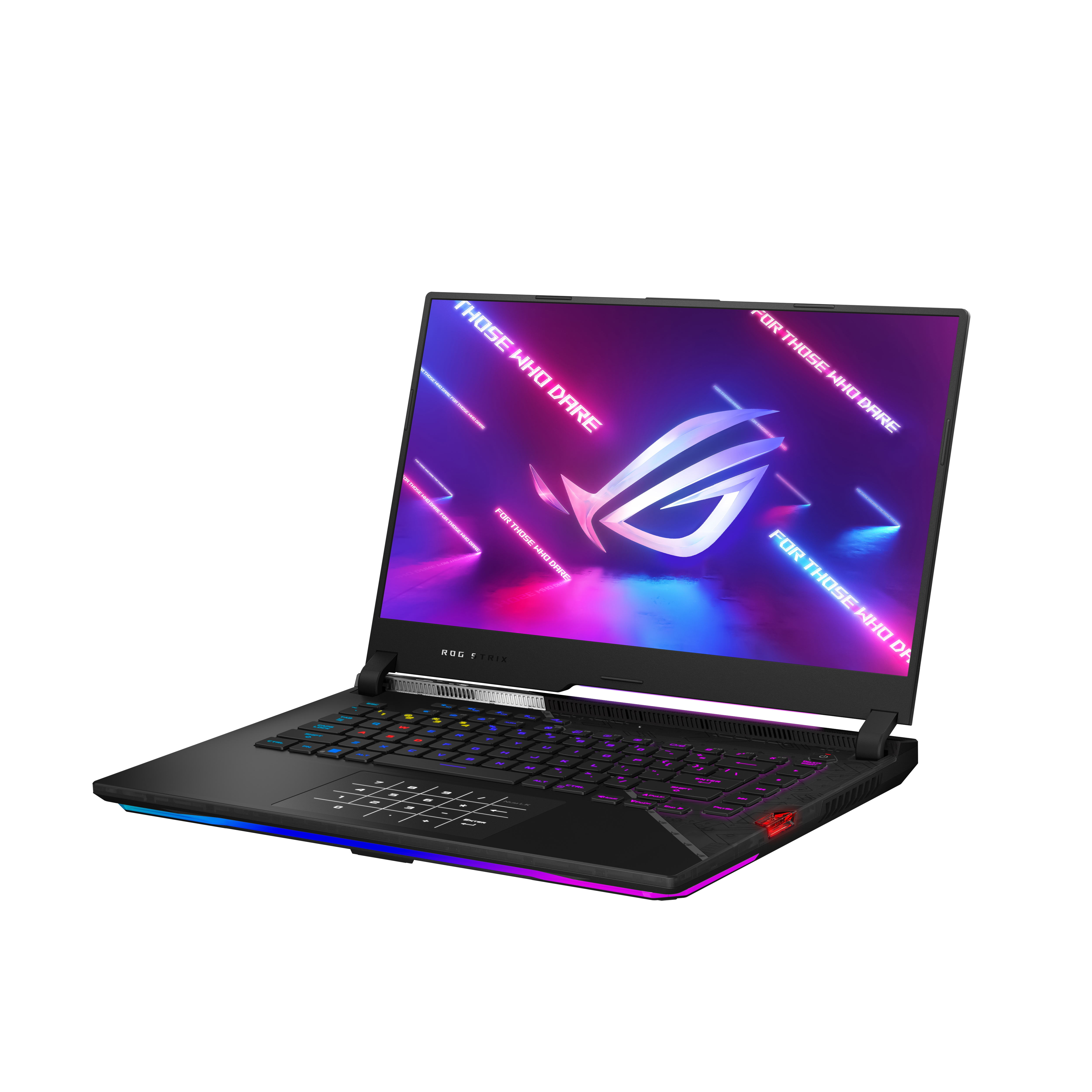 Ein Gaming-Laptop mit ROG-Logo auf dem Bildschirm.