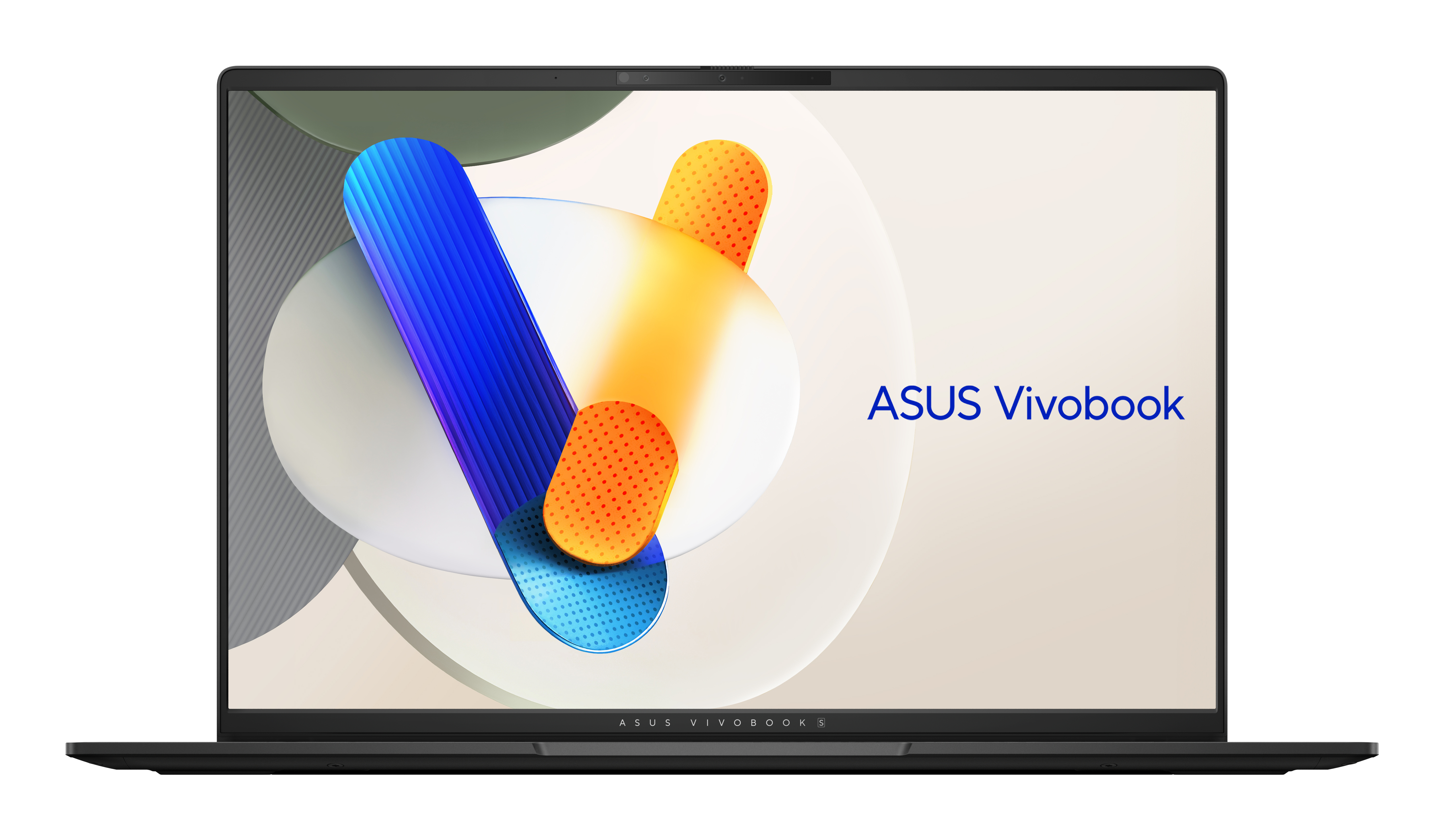 A black laptop with a colorful abstract design on the screen and the words "ASUS Vivobook" displayed.
