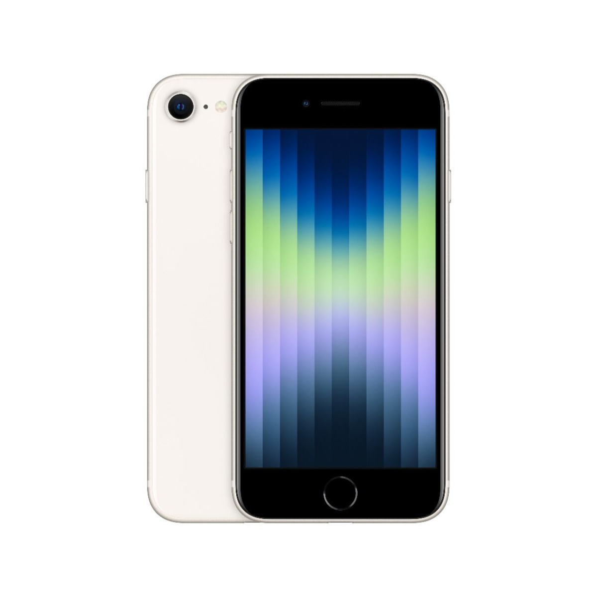 Weißes Smartphone mit schwarzem Bildschirm und Dual-Kamera auf der Rückseite.