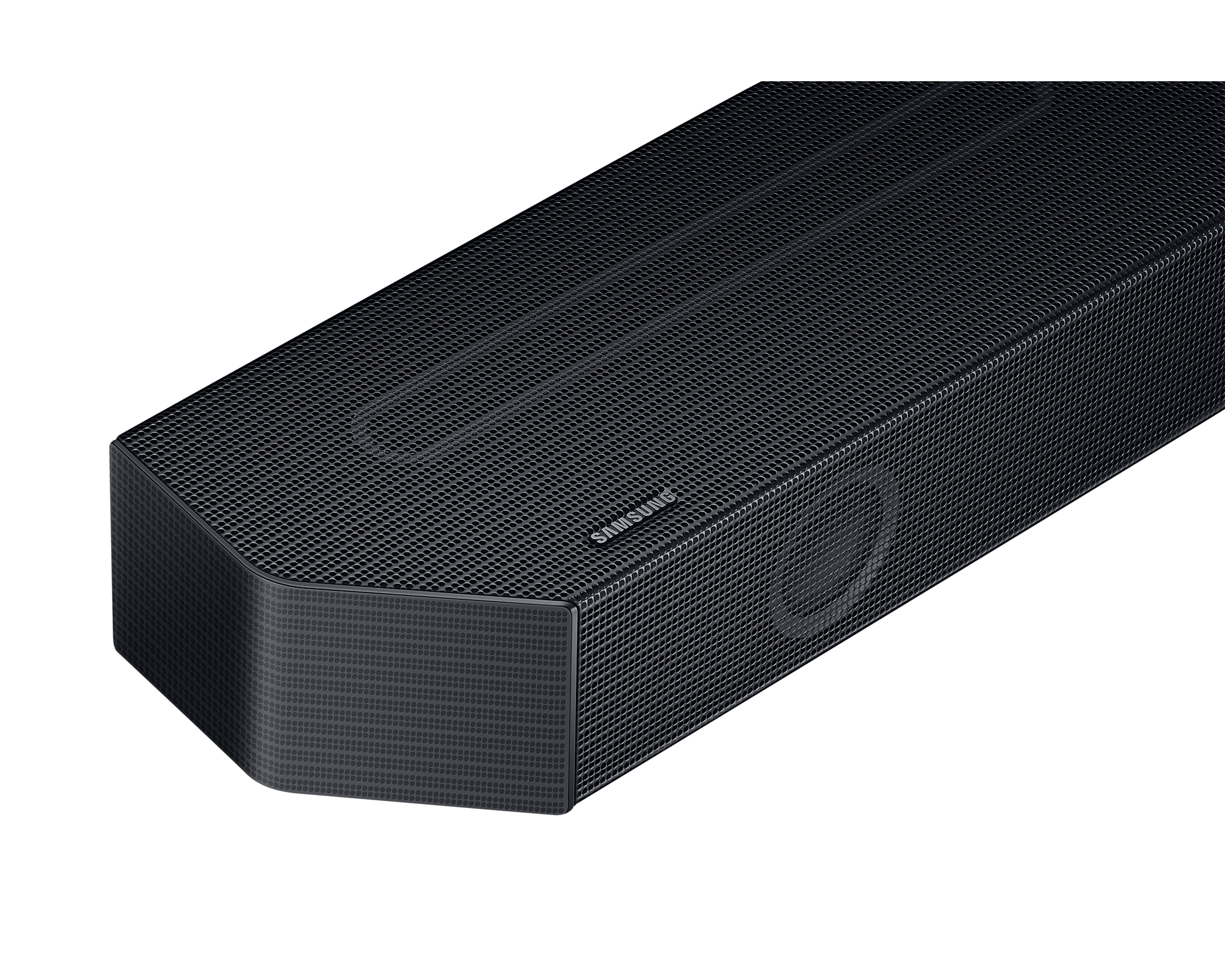 Barra de sonido negra, primer plano sobre un fondo negro.