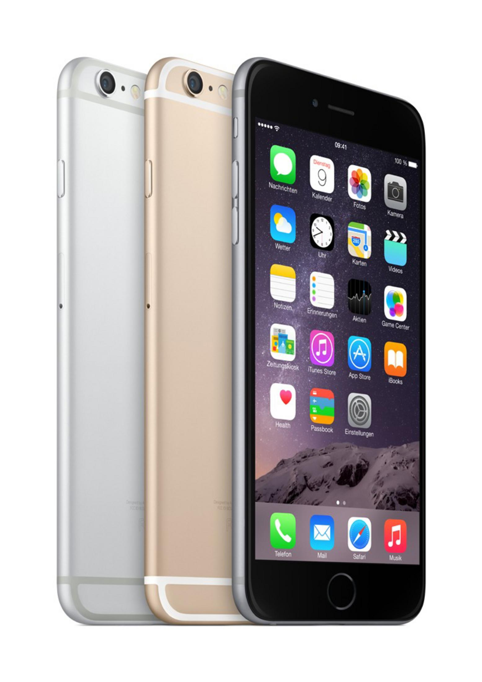 Drei Smartphones in Silber, Gold und Schwarz nebeneinander.