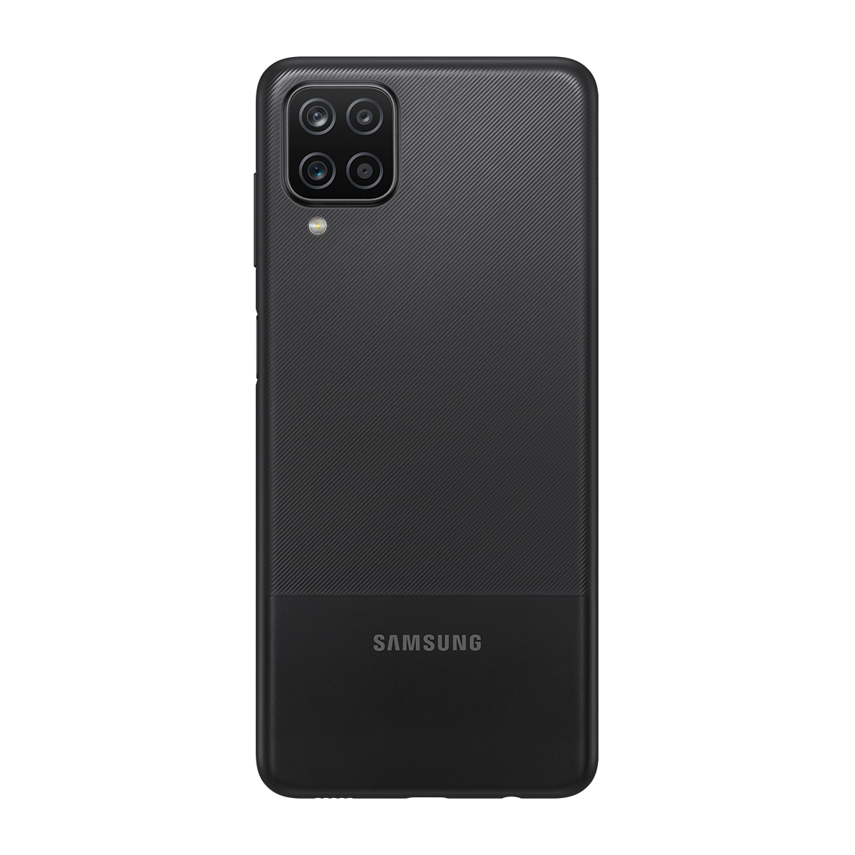 Tył czarnego telefonu Samsung. Ma cztery aparaty i logo Samsung.