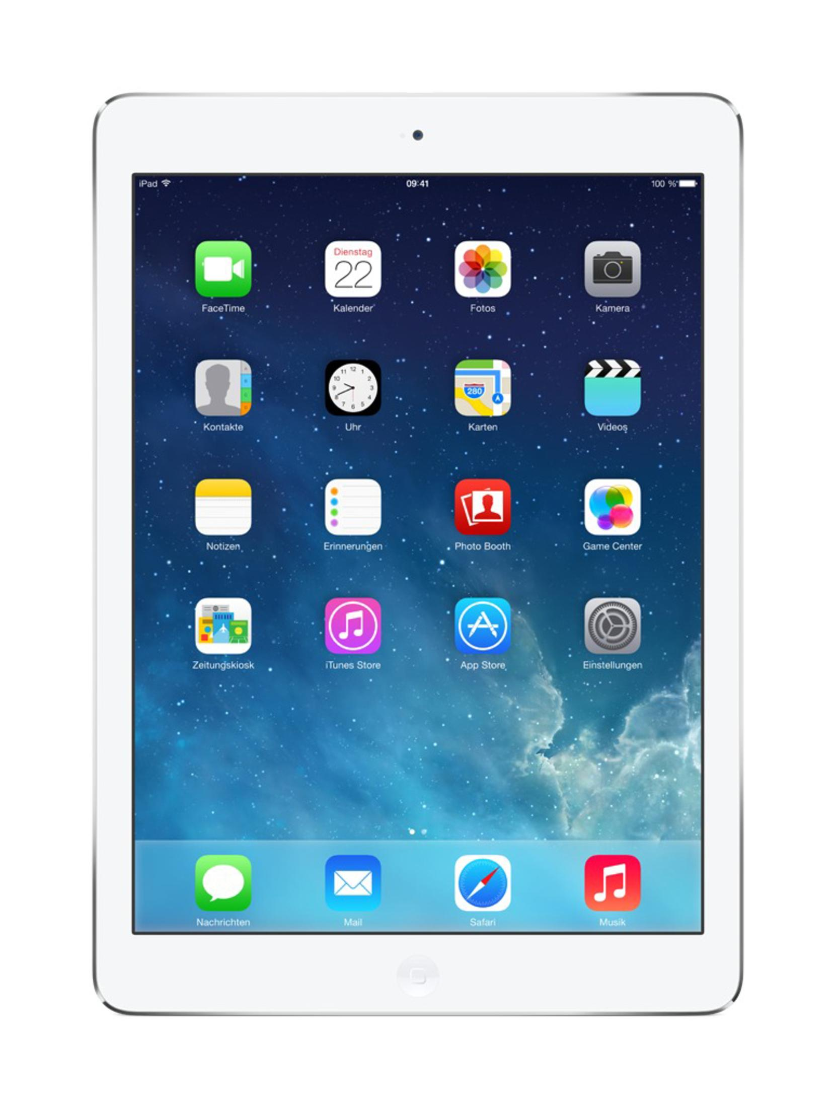 Ein weißes iPad, das App-Symbole auf seinem Bildschirm anzeigt.