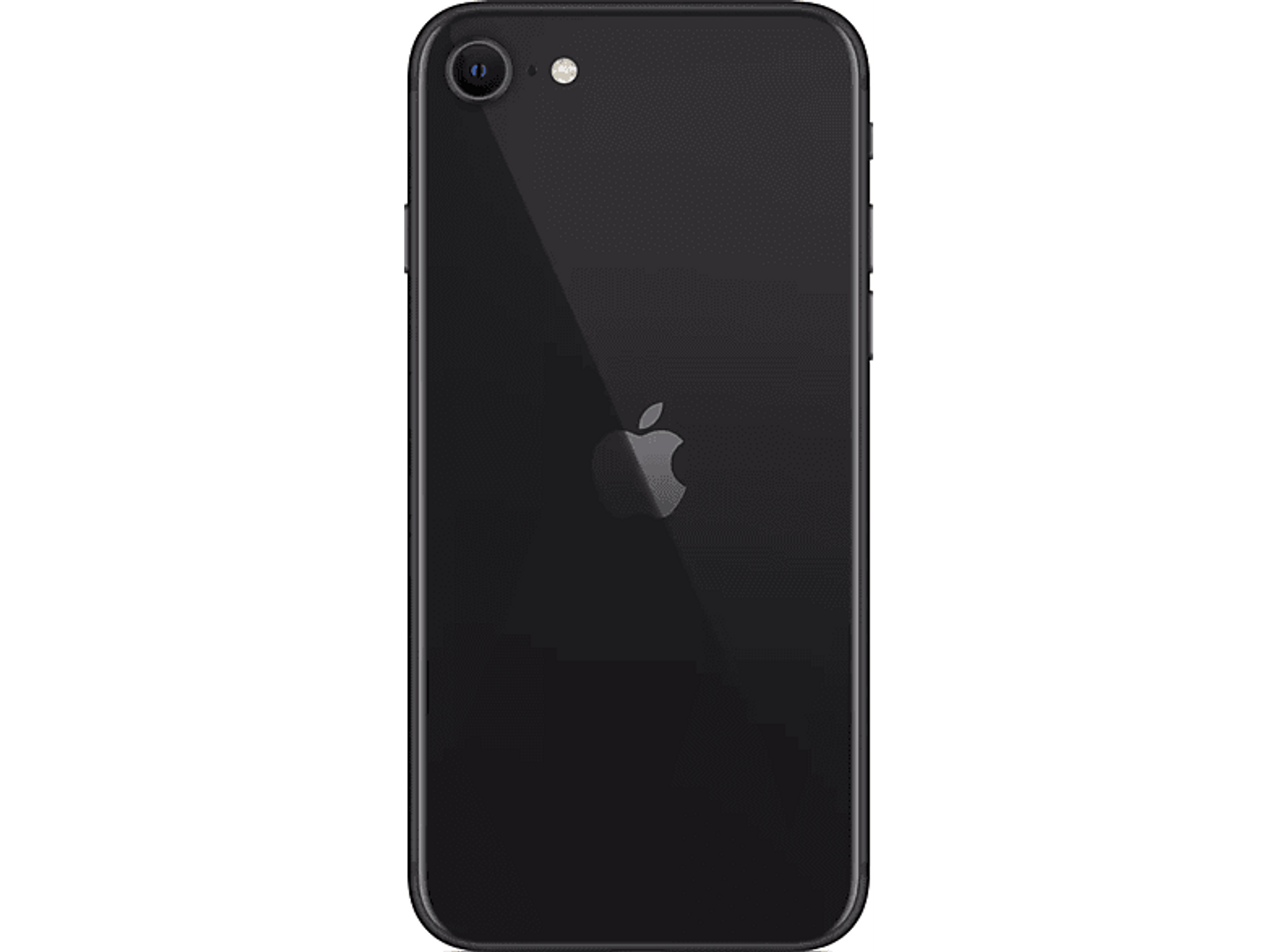 Tył czarnego telefonu z pojedynczym obiektywem aparatu i logo Apple.