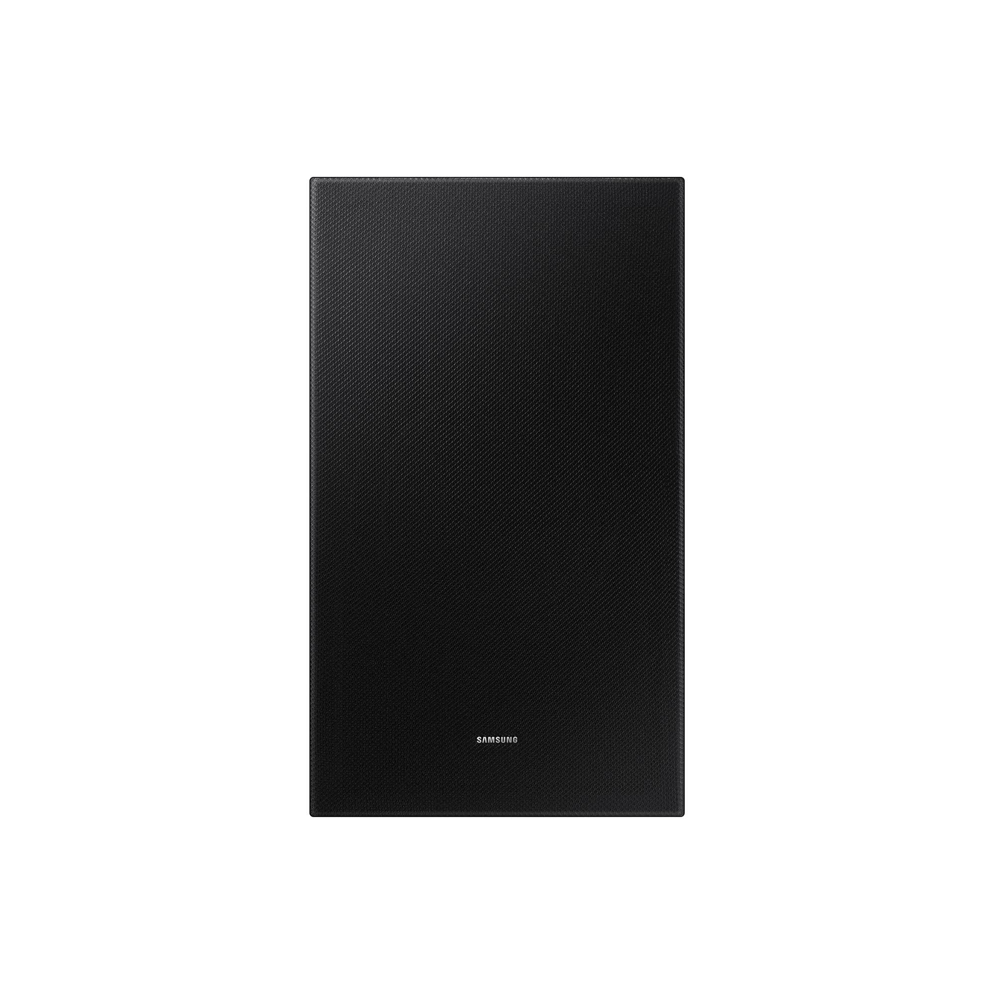 Haut-parleur rectangulaire noir avec un panneau avant texturé. Le haut-parleur est sur fond blanc.