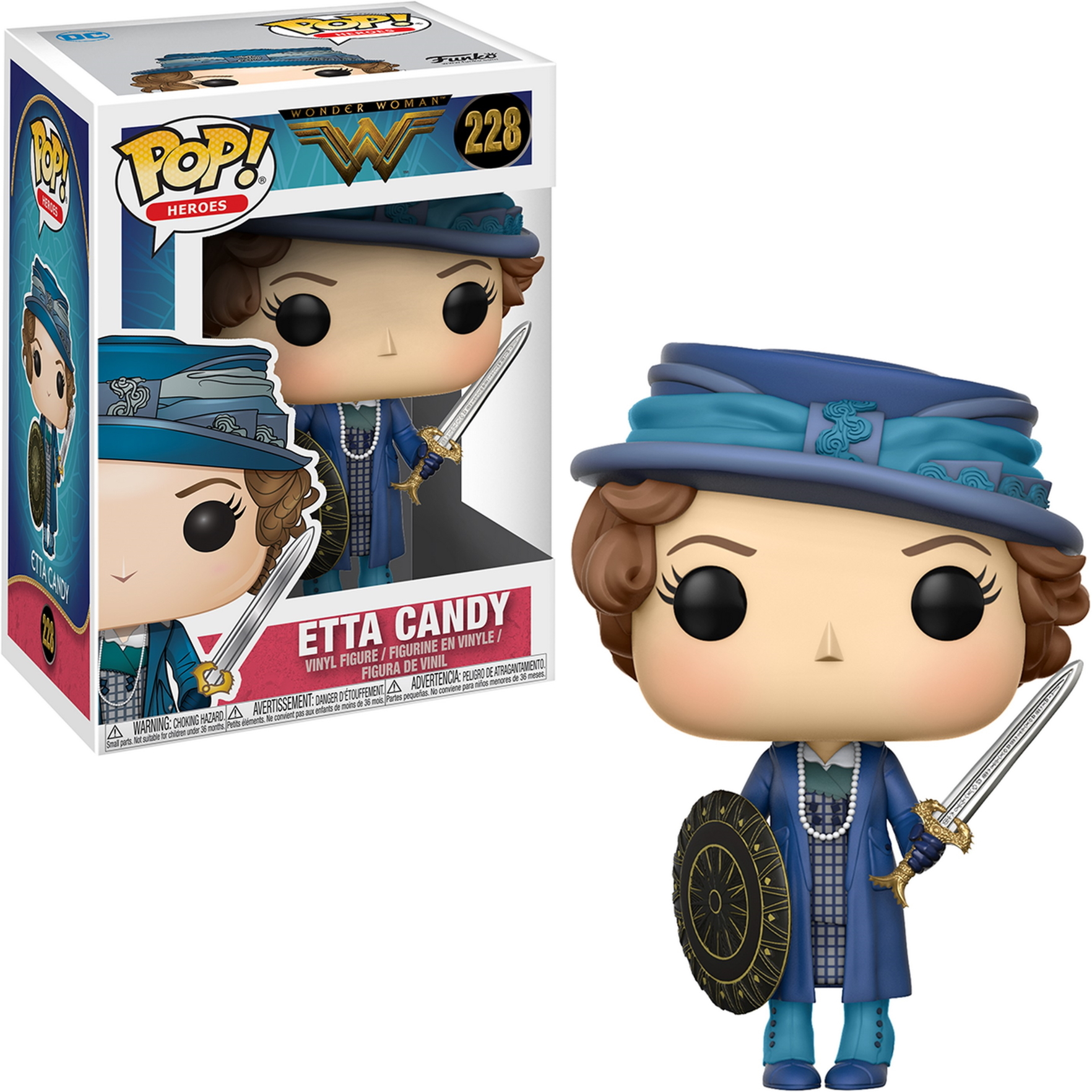 Etta Candy Funko Pop Figur in Box mit Schwert und Schild.