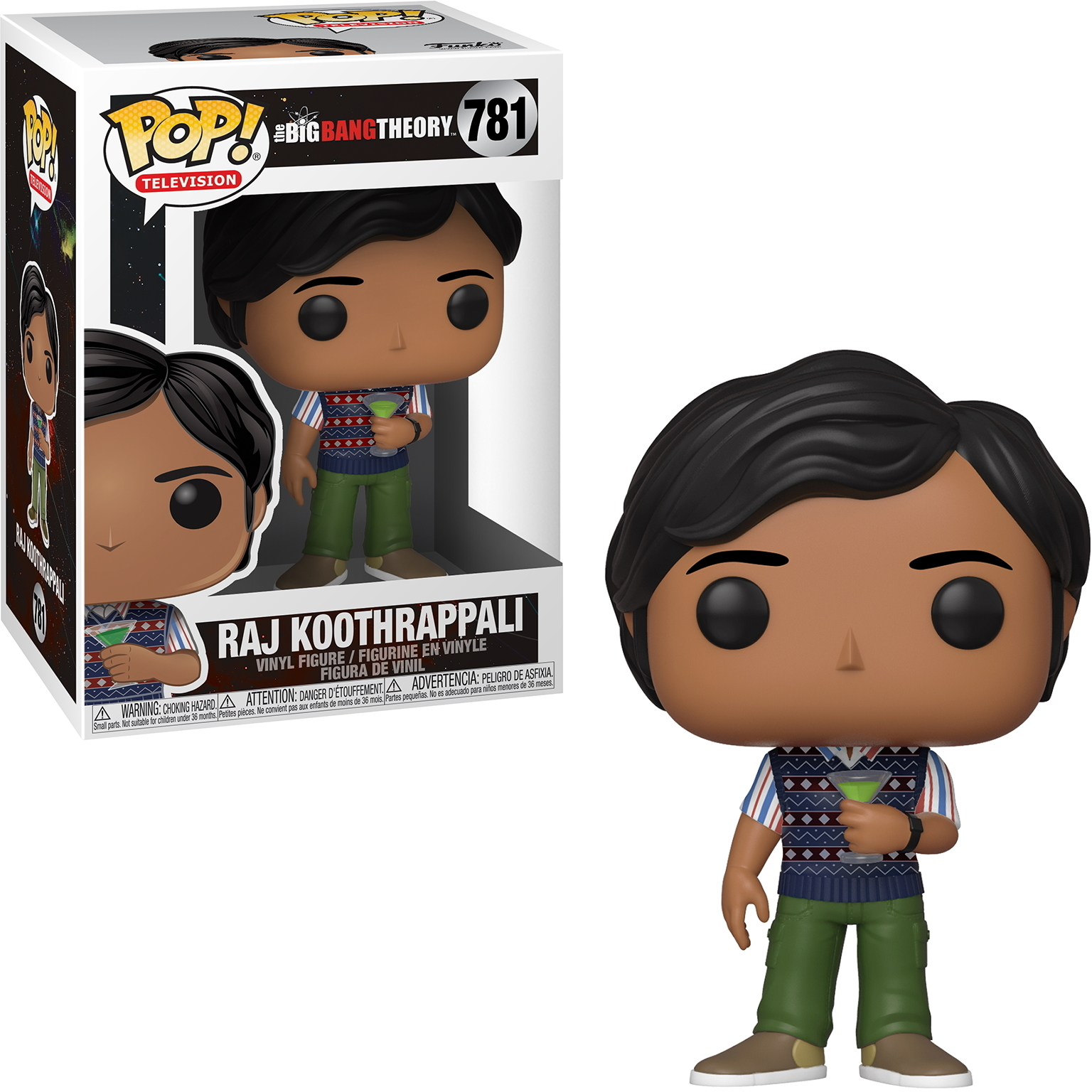 Eine Raj Koothrappali Funko Pop Figur mit Box und Zubehör.