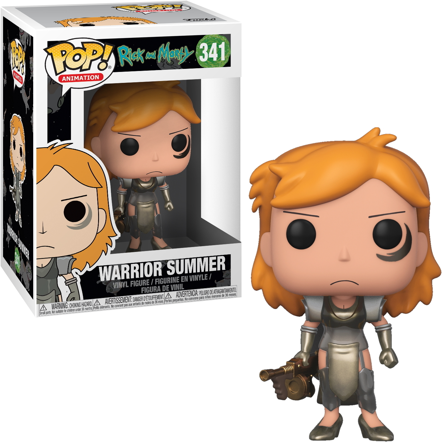 Warrior Summer Funko Pop Figur. Die Figur hält eine Waffe. Box ist vorhanden.