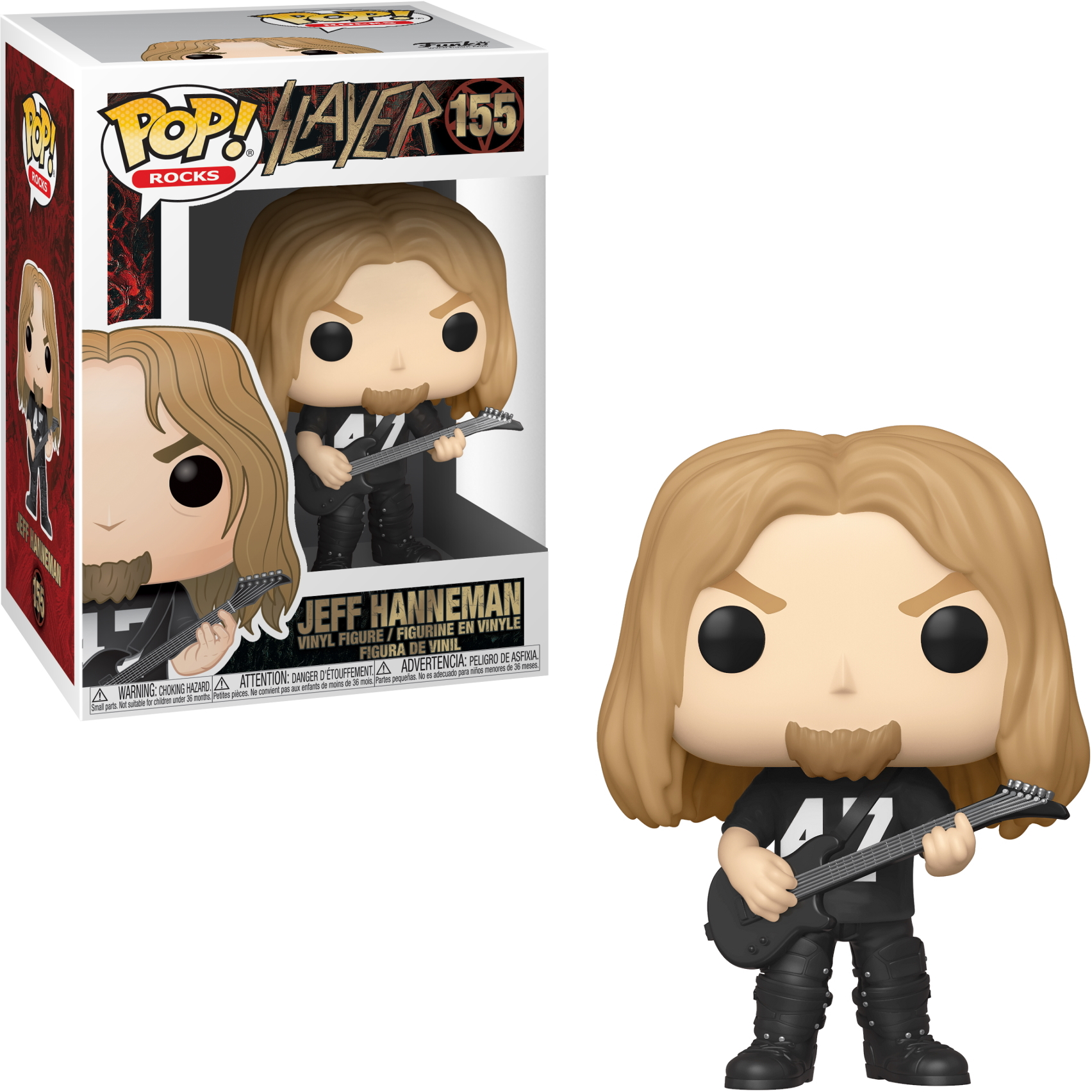 Eine Funko Pop-Figur von Jeff Hanneman, dem Slayer-Gitarristen, mit seiner Gitarre.