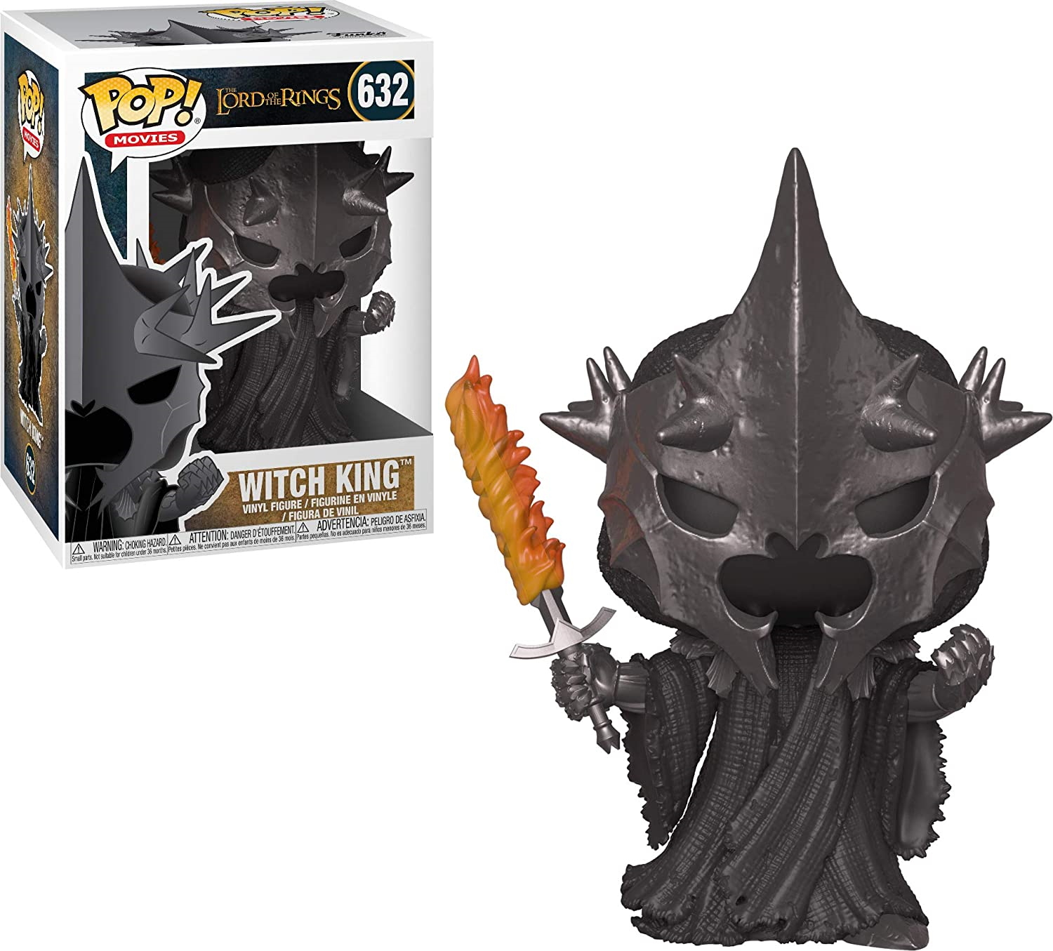 Funko Pop del Re Stregone de Il Signore degli Anelli, con una spada infuocata.