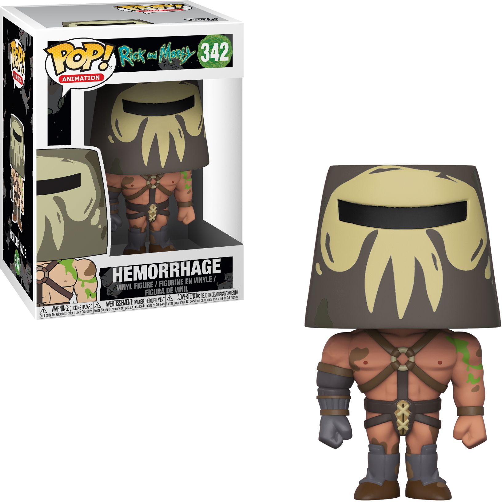 Rick und Morty Hemorrhage Figur in einer Box. Die Figur ist braun mit grünen Akzenten.
