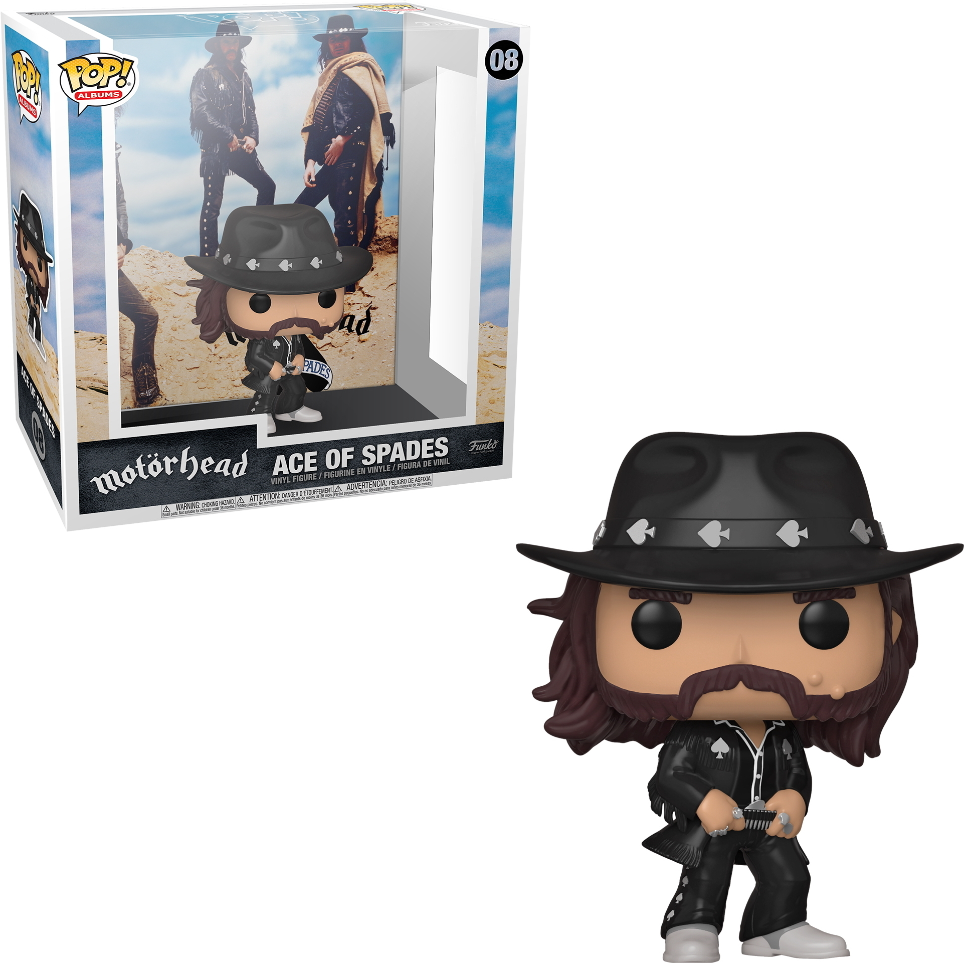 Funko Pop Figur von Lemmy Kilmister von Motörhead, in einer Box und außerhalb der Box.