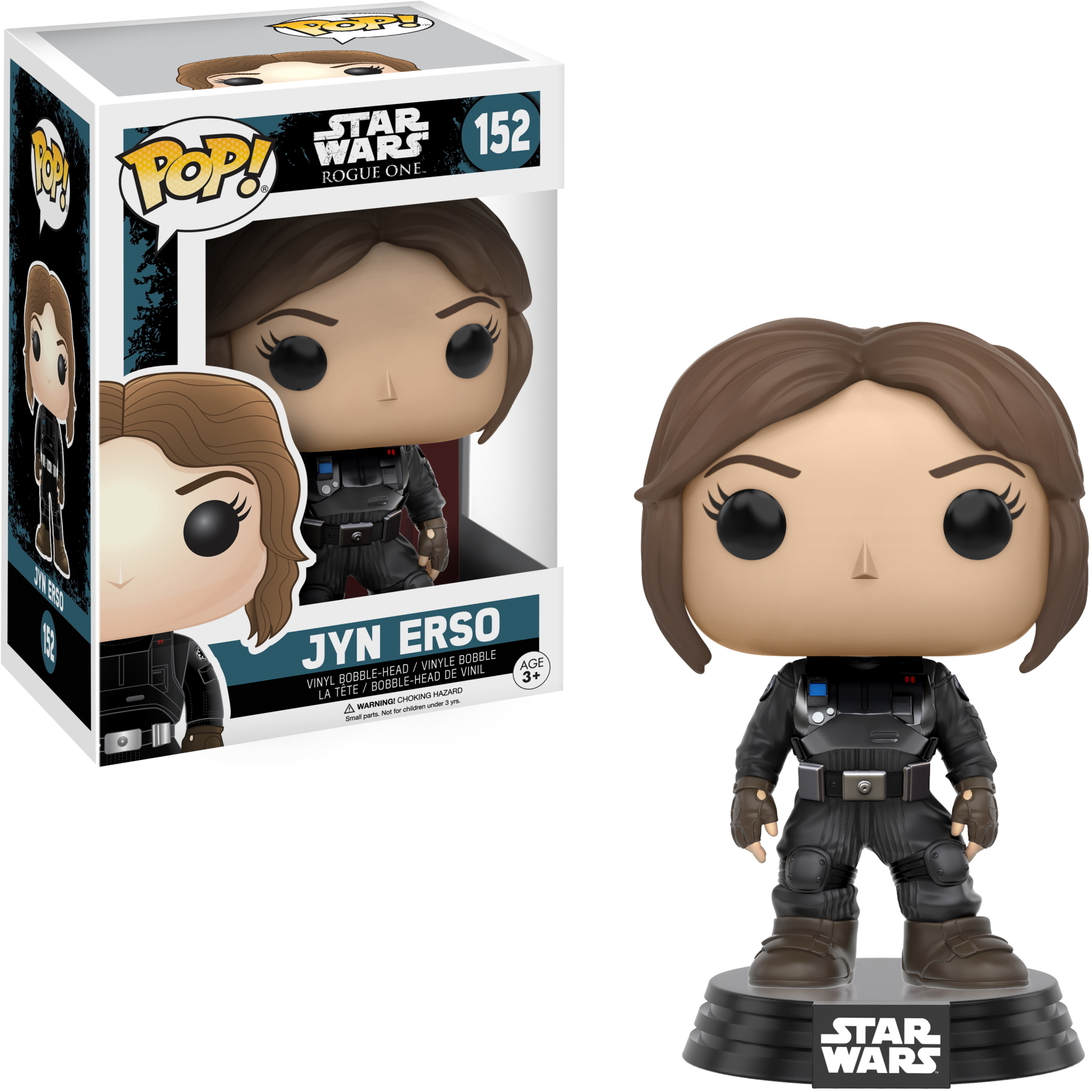 Funko Pop von Jyn Erso aus Star Wars. Figur in Box und separat.