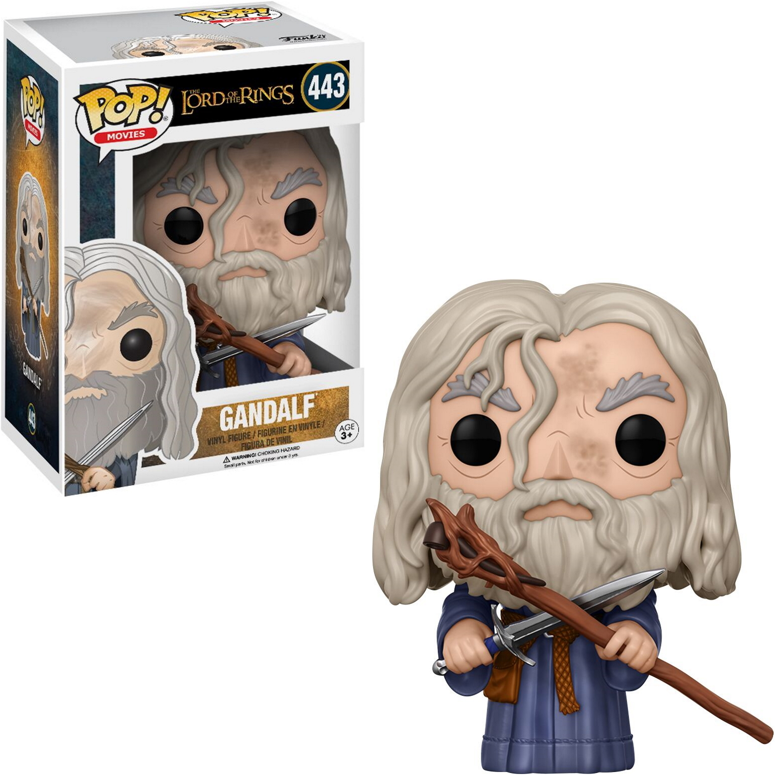 Figurka Gandalfa z Władcy Pierścieni, w pudełku, z szczegółową figurką, trzymającą laskę i miecz.