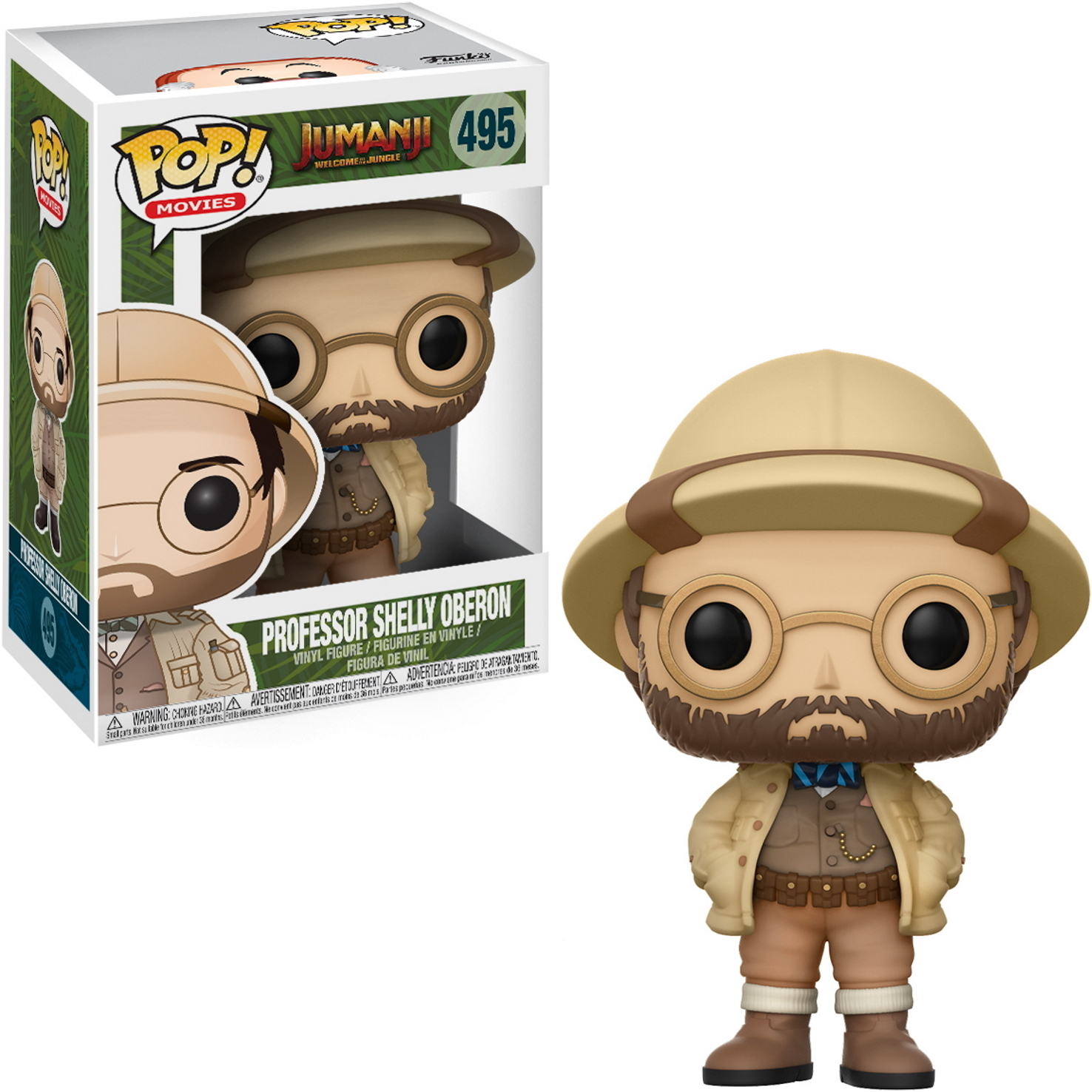 Eine Funko Pop Figur von Professor Shelly Oberon, in der Box und als Figur, aus dem Film Jumanji.