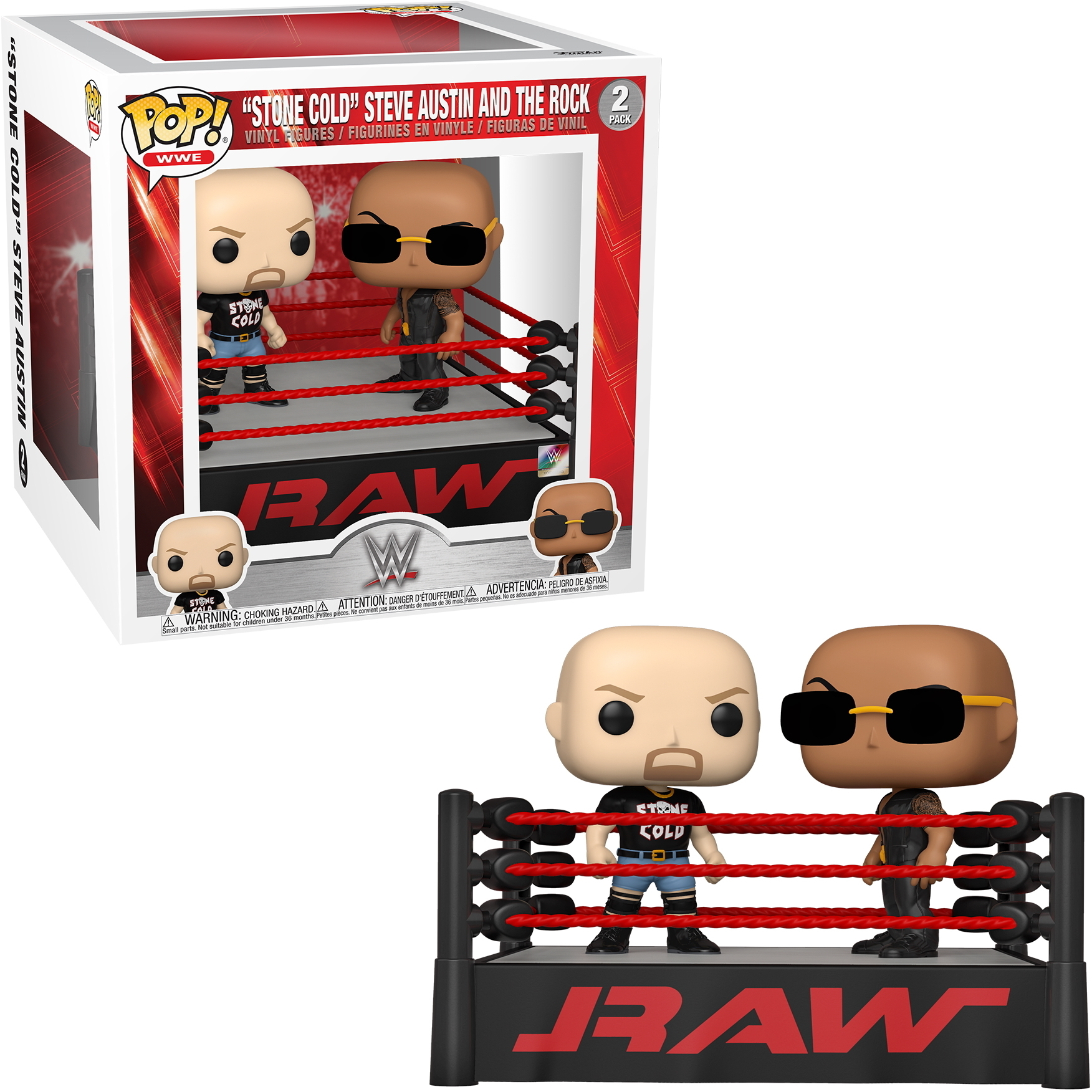Stone Cold Steve Austin und The Rock Funko Pop, im Ring, Box inklusive.
