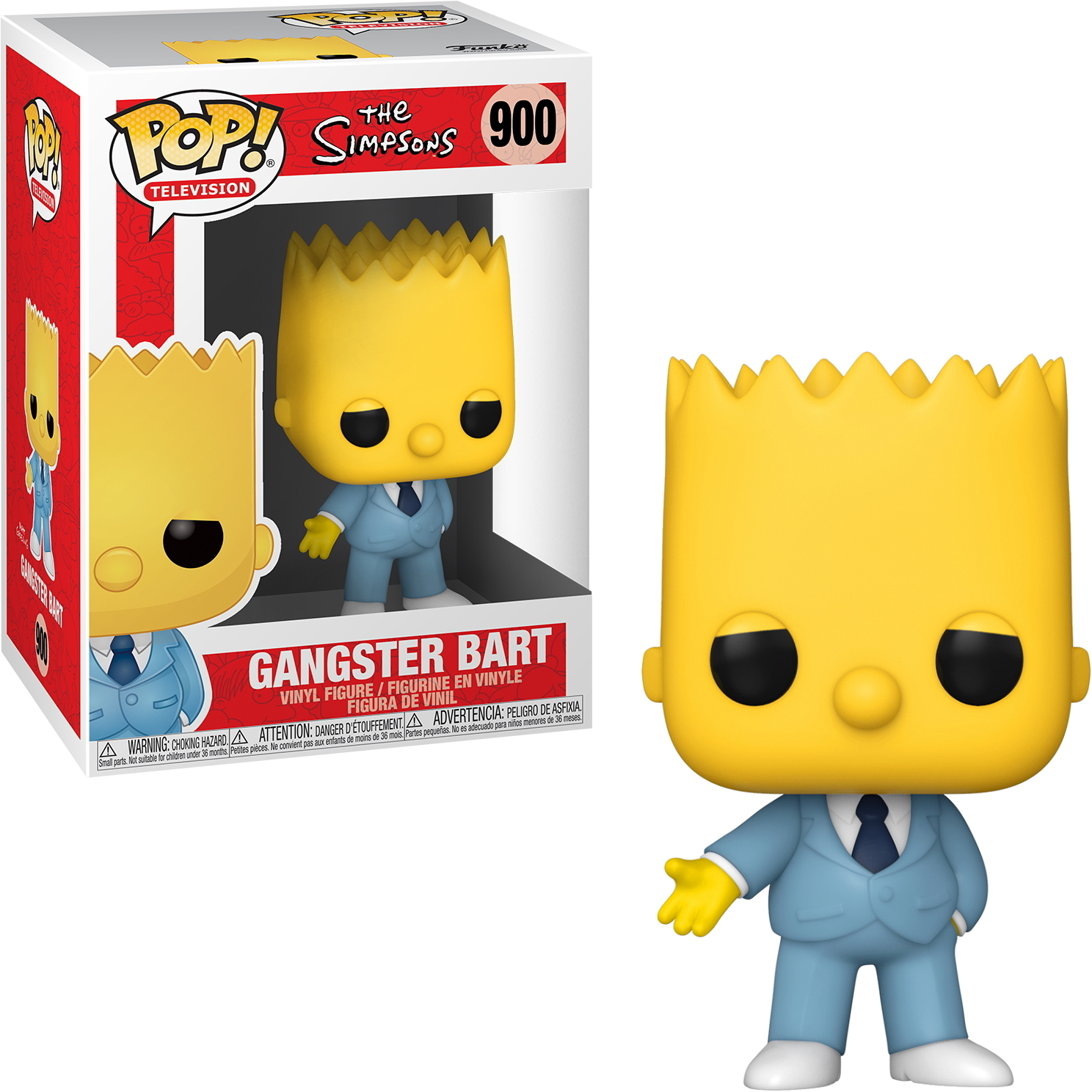 Bart Simpson Figur im Anzug, aus der Serie Die Simpsons, in einer Box dargestellt.