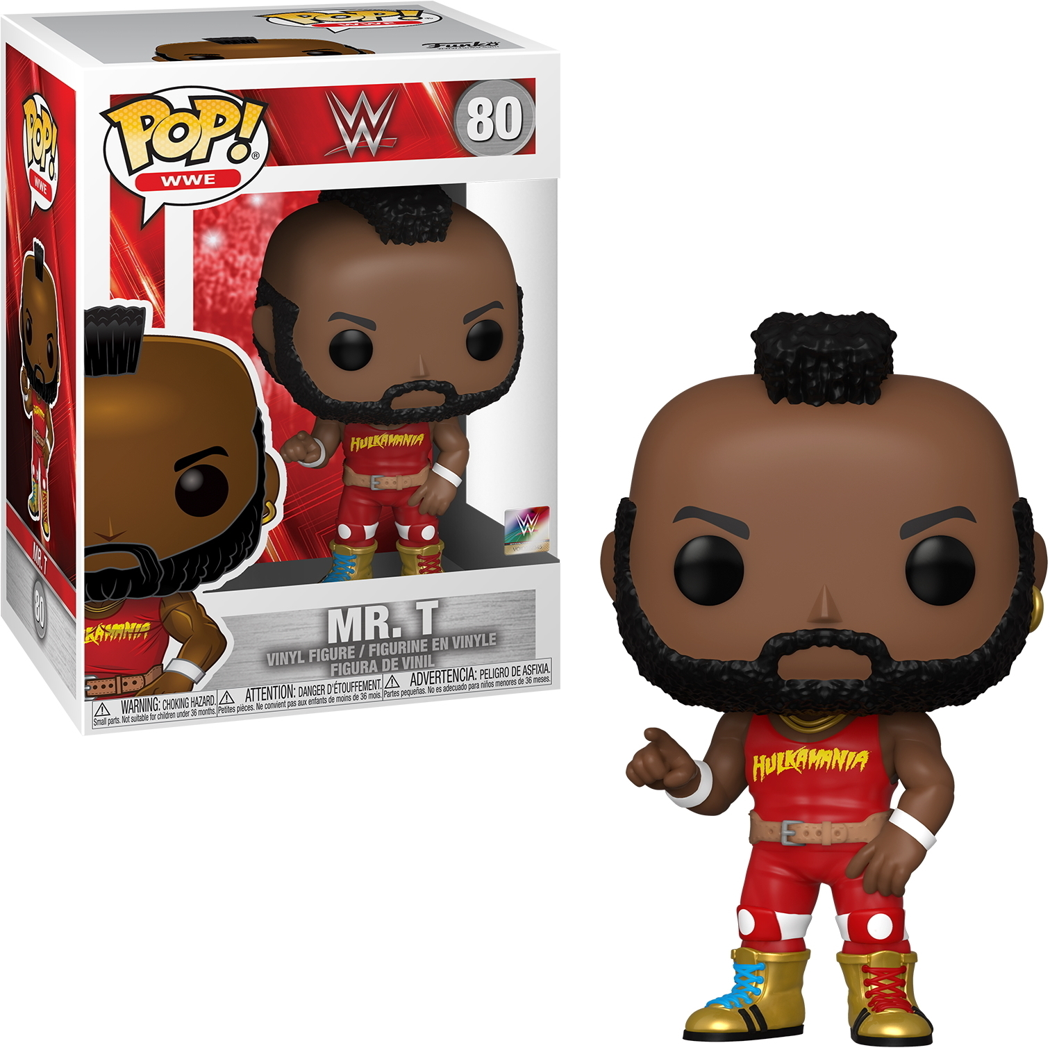 Mr. T Figur in und außerhalb der Box, mit Irokesenschnitt und Goldschmuck.