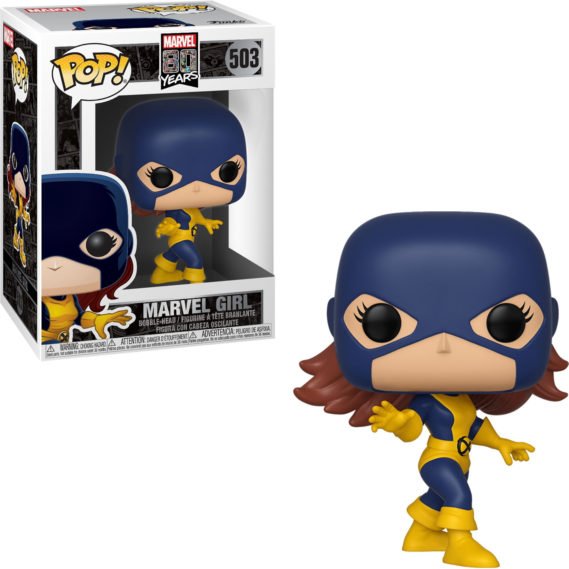 Una figura di Marvel Girl Funko Pop in una scatola e una figura singola.