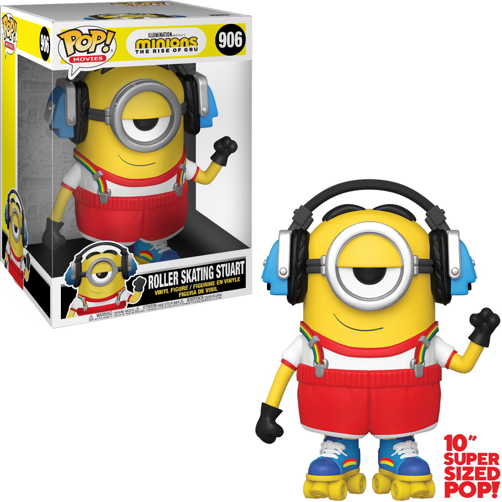 Figura di Minions Roller Skating Stuart con una scatola a lato.