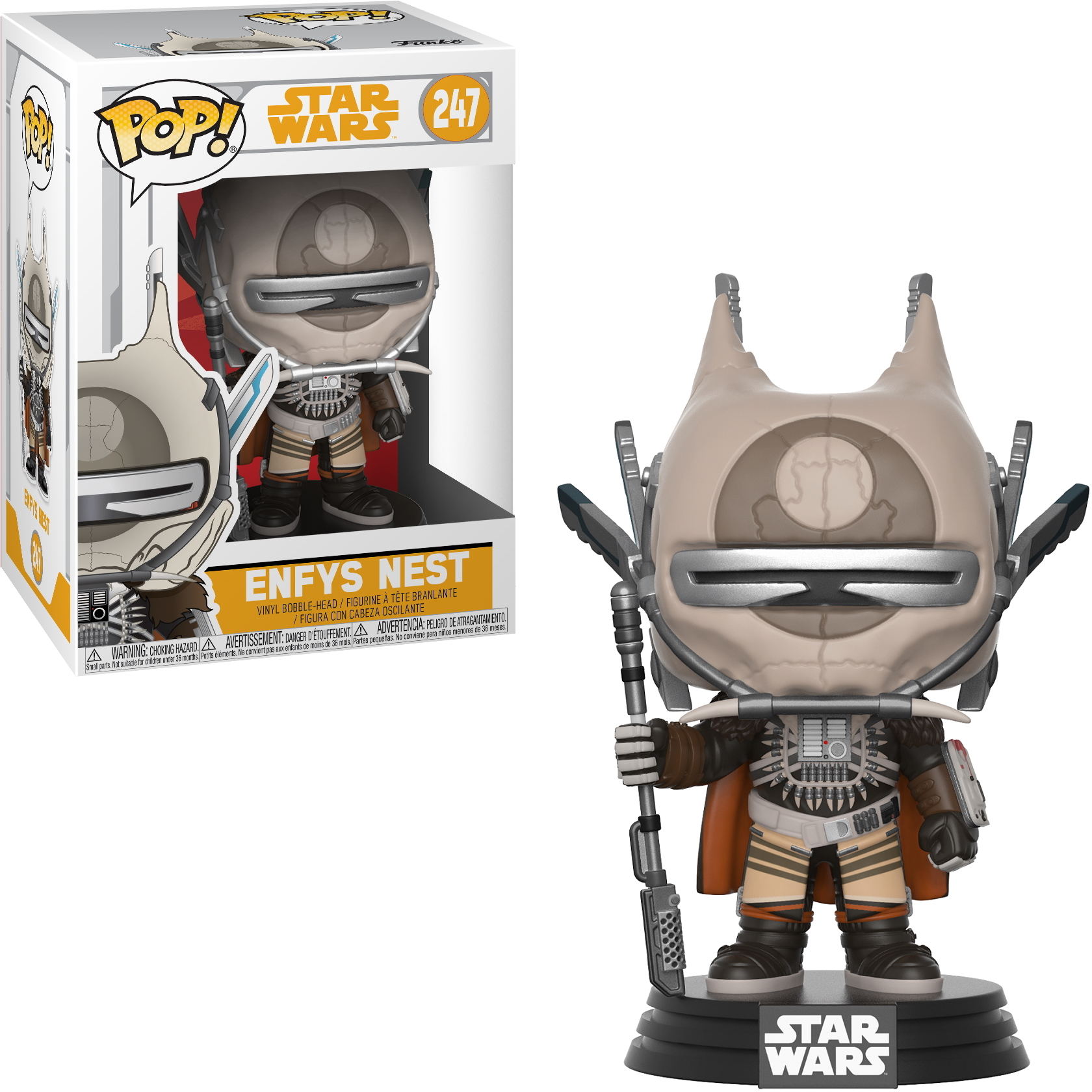 Enfys Nest Funko Pop Figur in Box und ausgestellt, Star Wars Charakter.