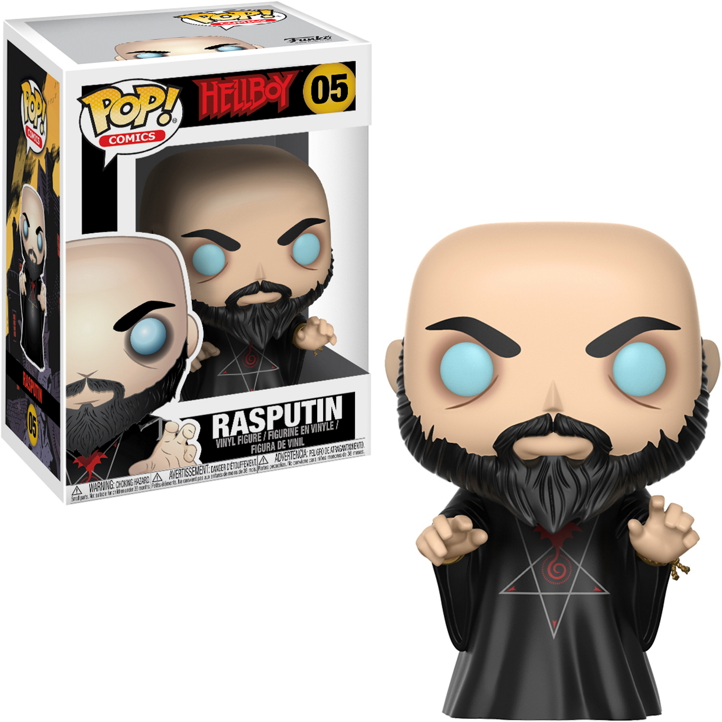 Hellboy Funko Pop Figur in der Box. Weißer Hintergrund.