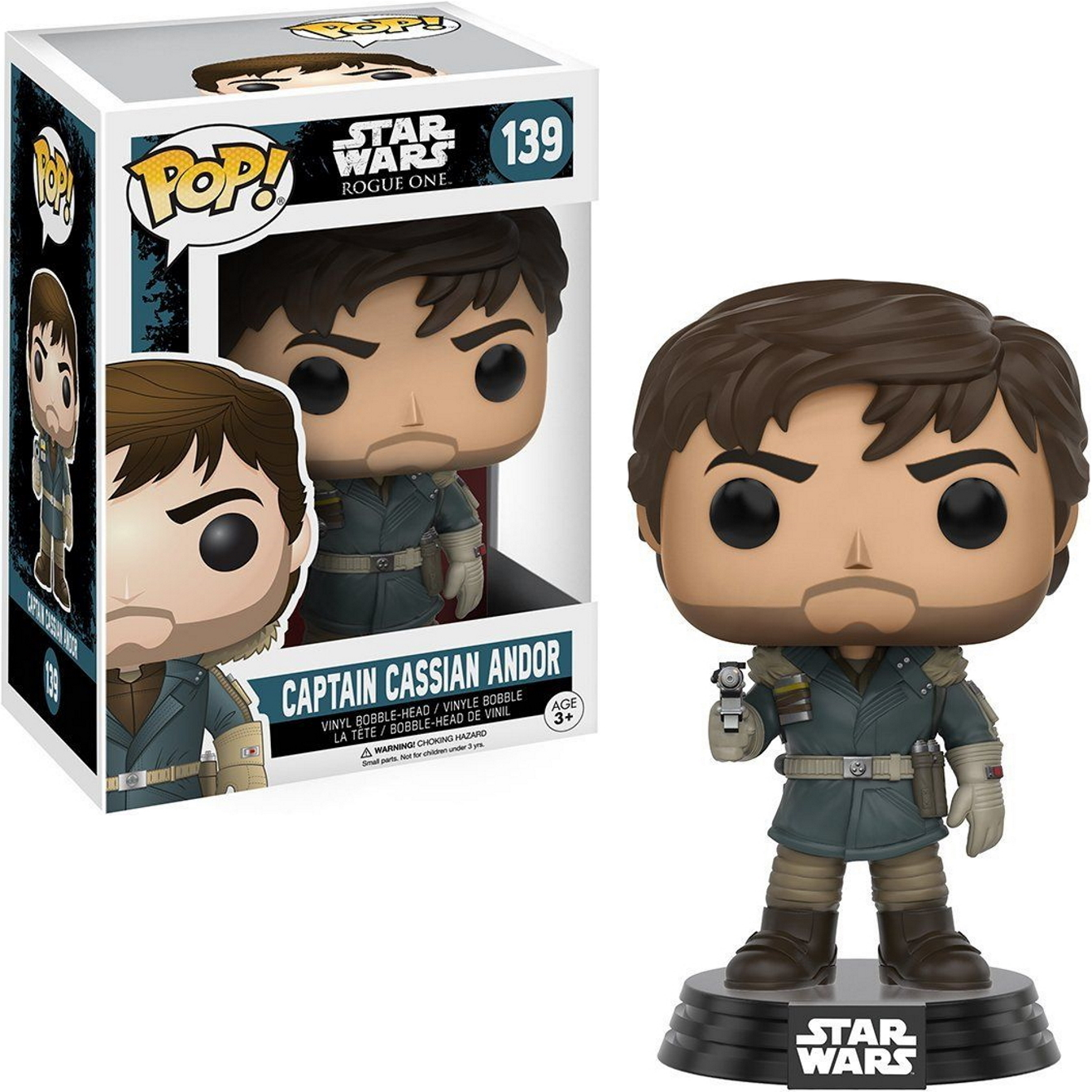 Captain Cassian Andor Funko Pop Figur in Box und außerhalb. Star Wars Rogue One.