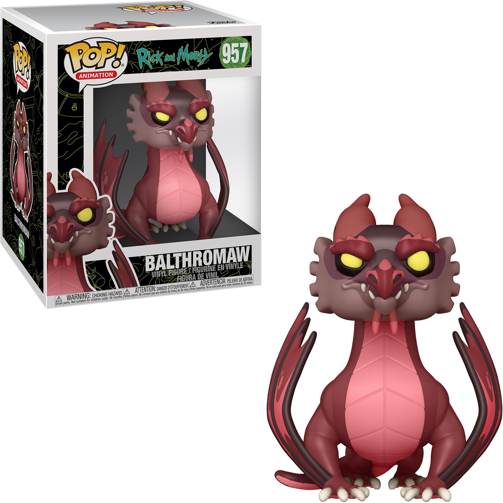 Balthromaw Funko Pop Figur, ein roter Drache und seine Box.