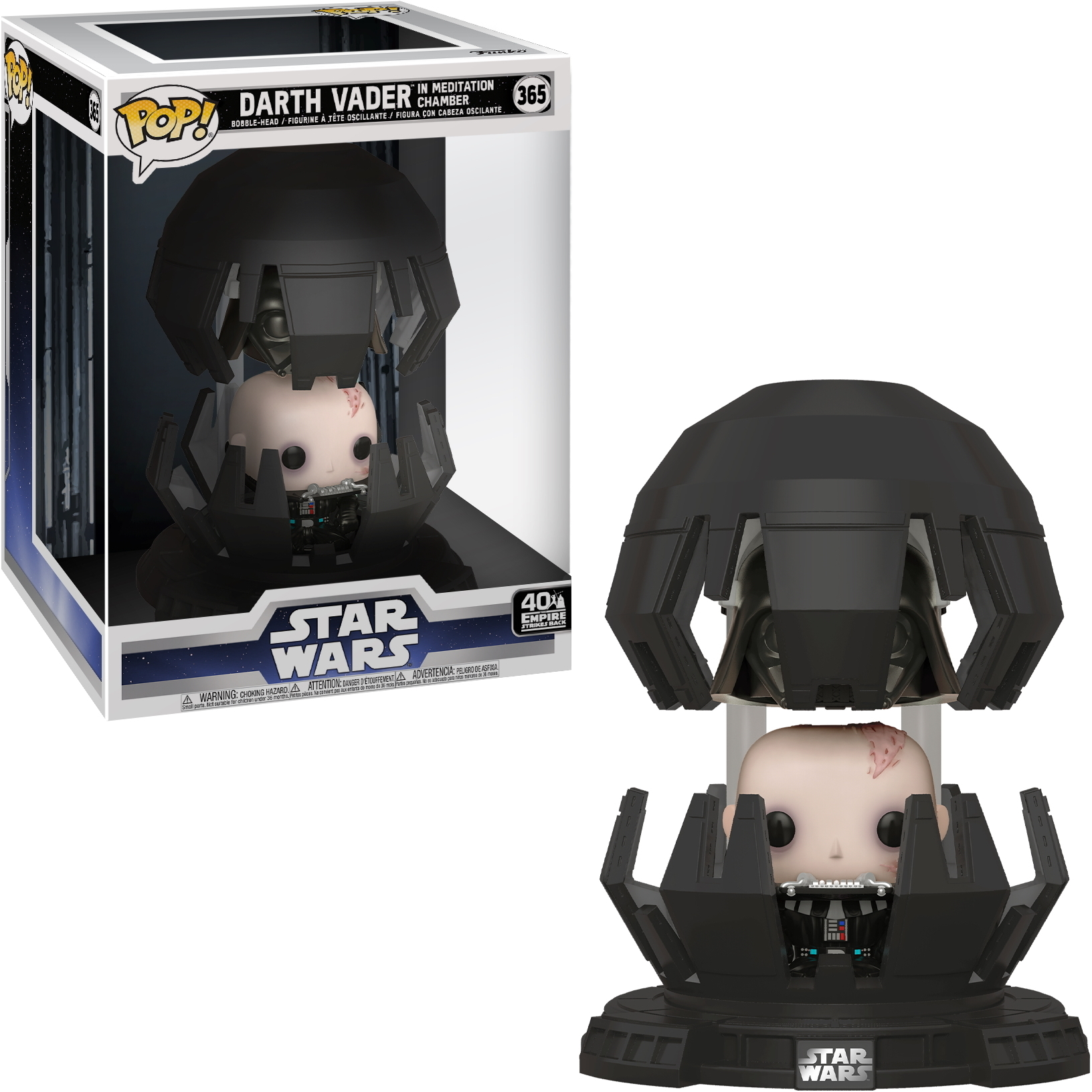 Darth Vader Funko Pop w komorze medytacyjnej. Figurka w komorze, widoczny pudełko.