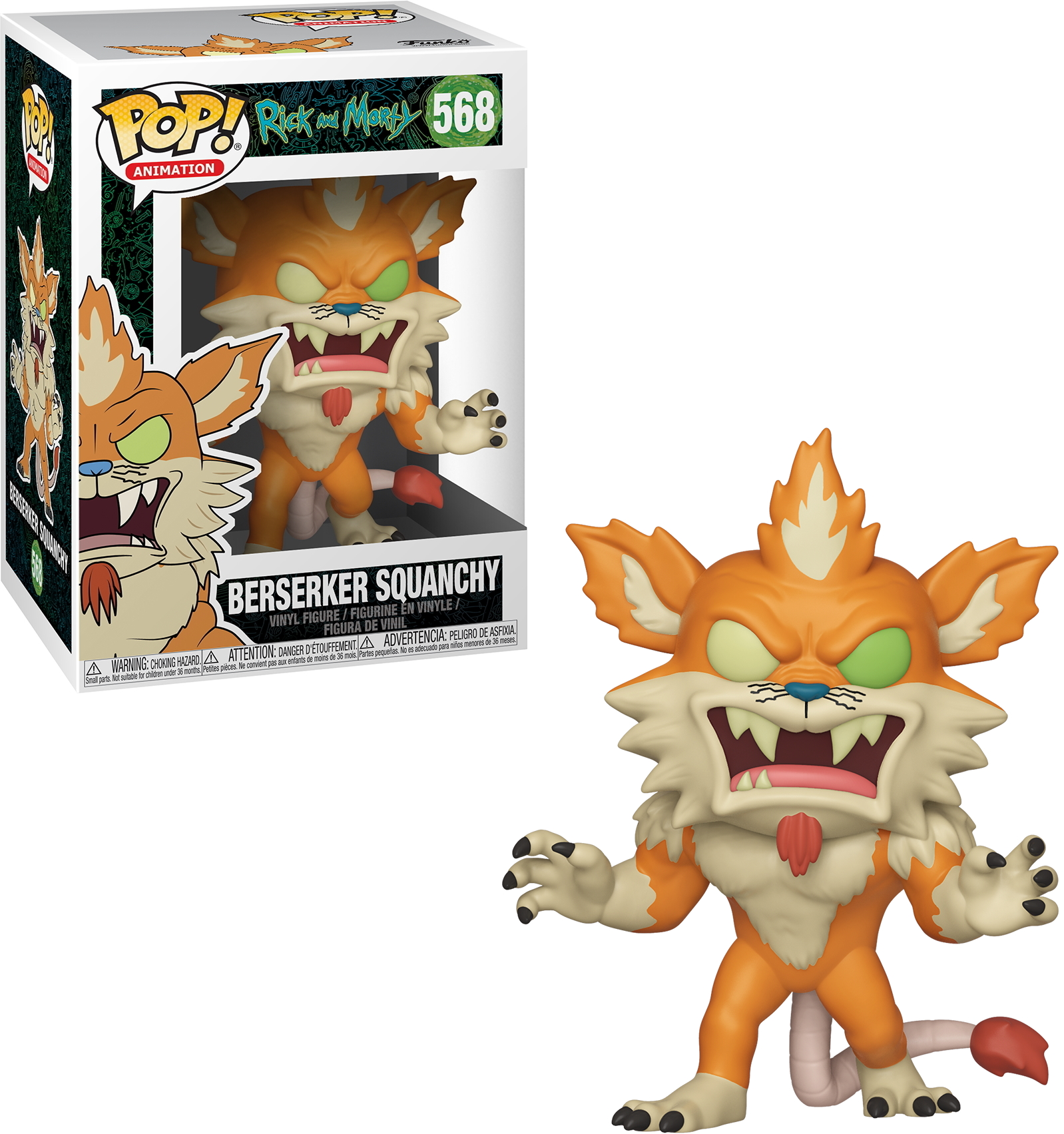 Figurka Funko Pop Berserker Squanchy z grafiką pudełka z Rick i Morty.