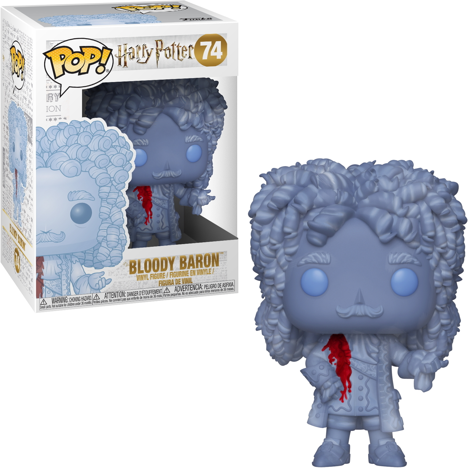 Funko Pop Figur des Blutigen Barons aus Harry Potter. Figur ist blau mit Blutfleck auf der Brust.