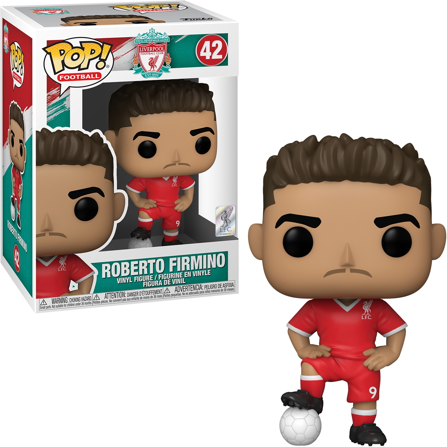 Roberto Firmino Liverpool Funko Pop-Figur mit Box. Firmino trägt das Liverpool-Trikot.
