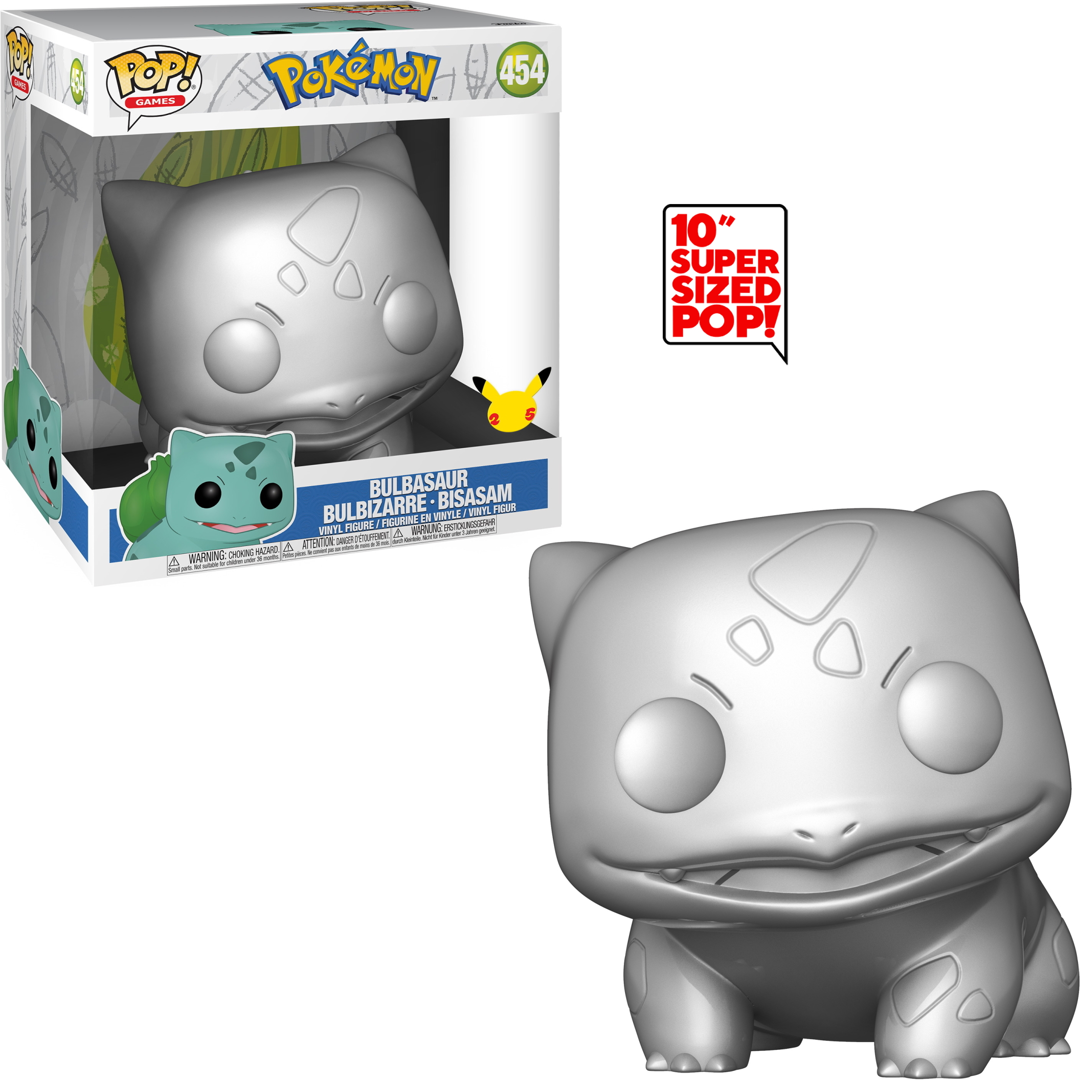 Bulbasaur-Figur in Box und separate Figur. Graue Farbe, aus der Pokemon-Serie.