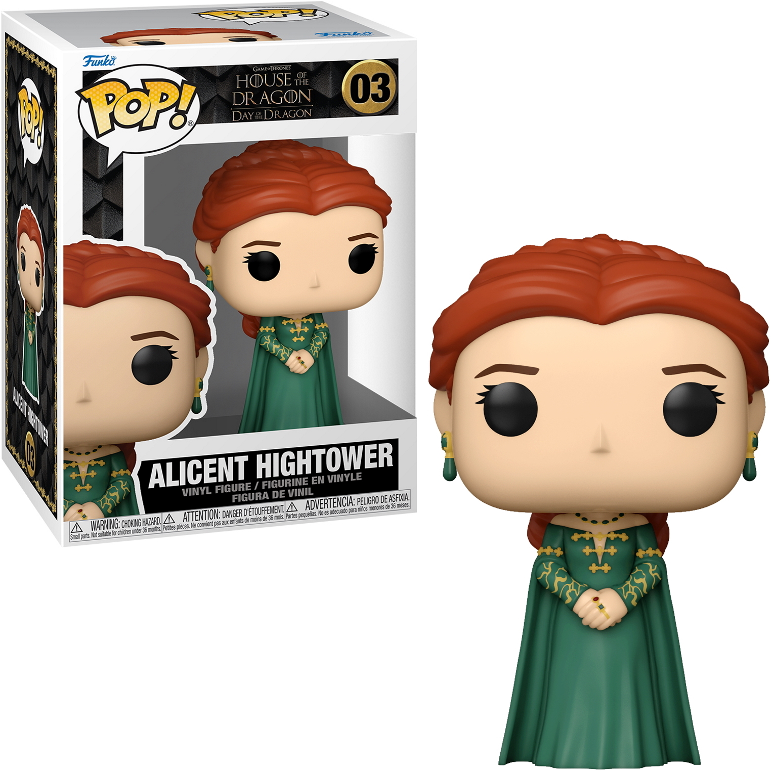 Figura Funko Pop di Alicent Hightower da House of the Dragon con scatola.