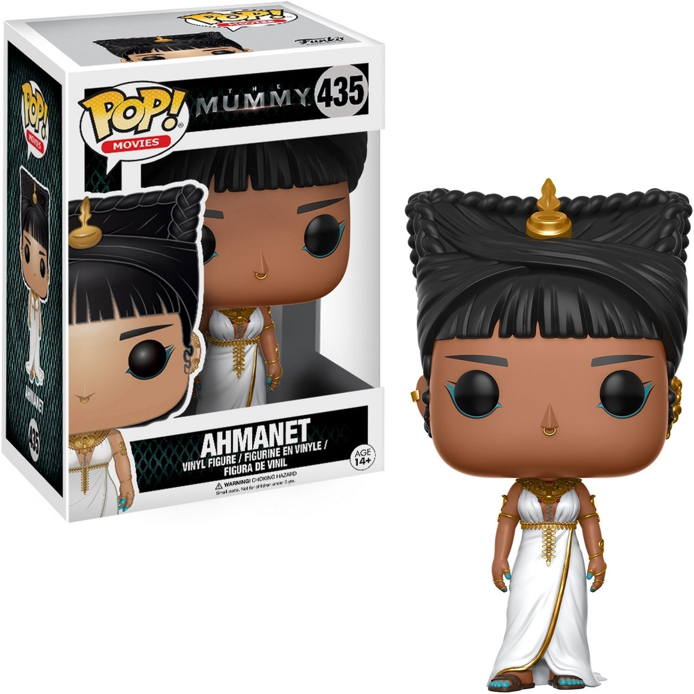 Ahmanet Funko Pop Figur in Box und stehend. Weißes Kleid, Goldschmuck.
