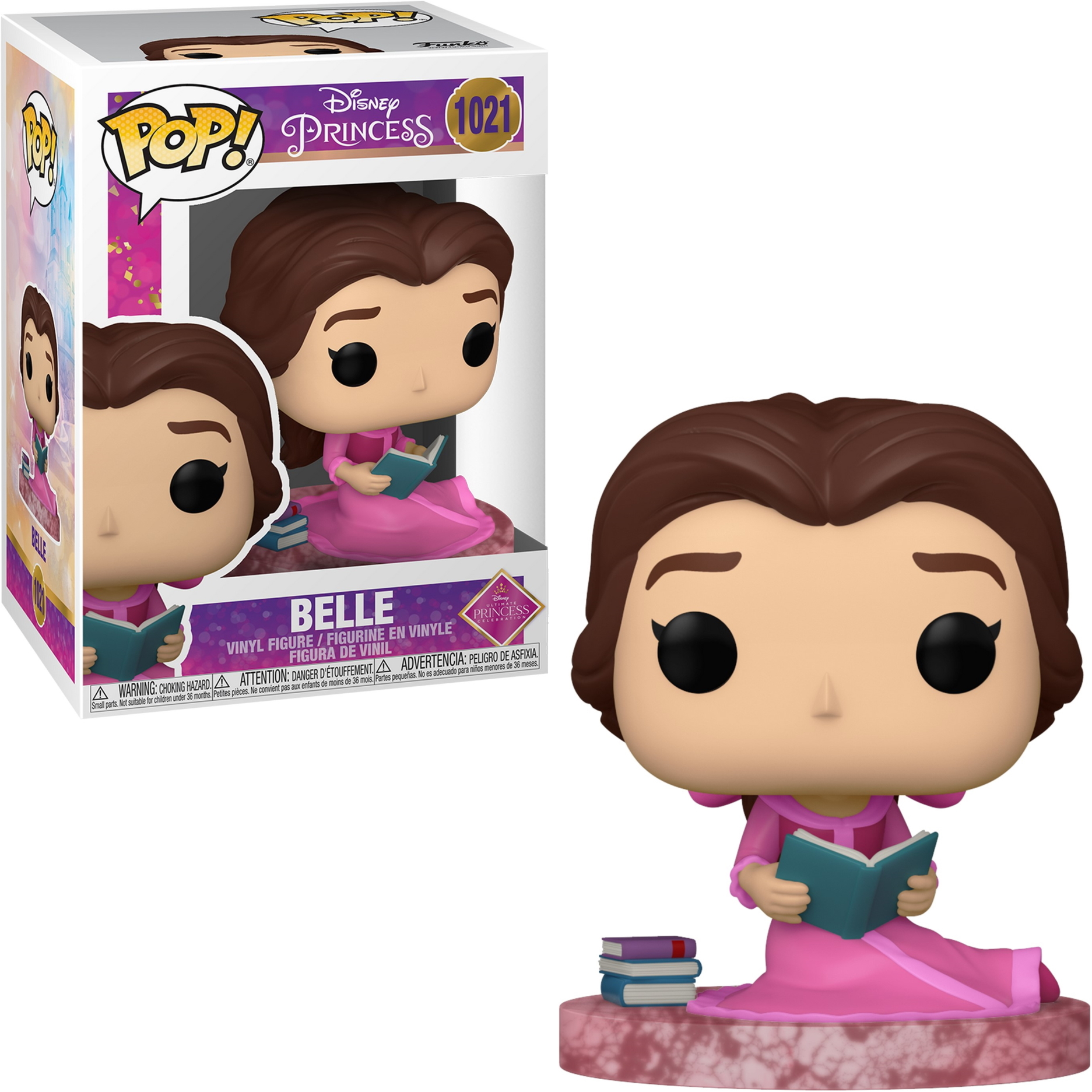 Figurka Funko Pop Księżniczki Disneya Bella. Bella czyta książkę w różowej sukience.