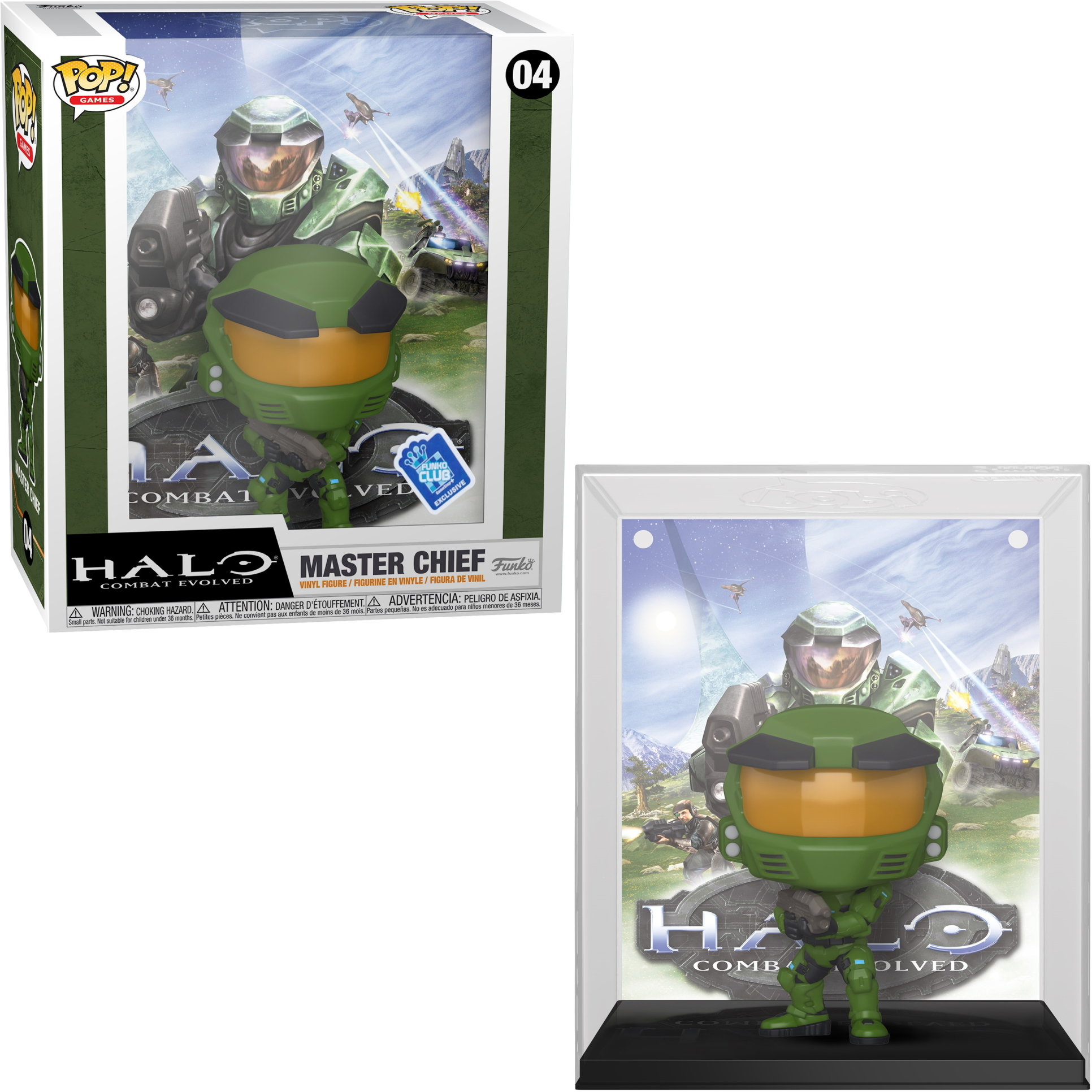 Halo Master Chief Funko Pop Figur in und außerhalb der Box. Grüne Rüstung.