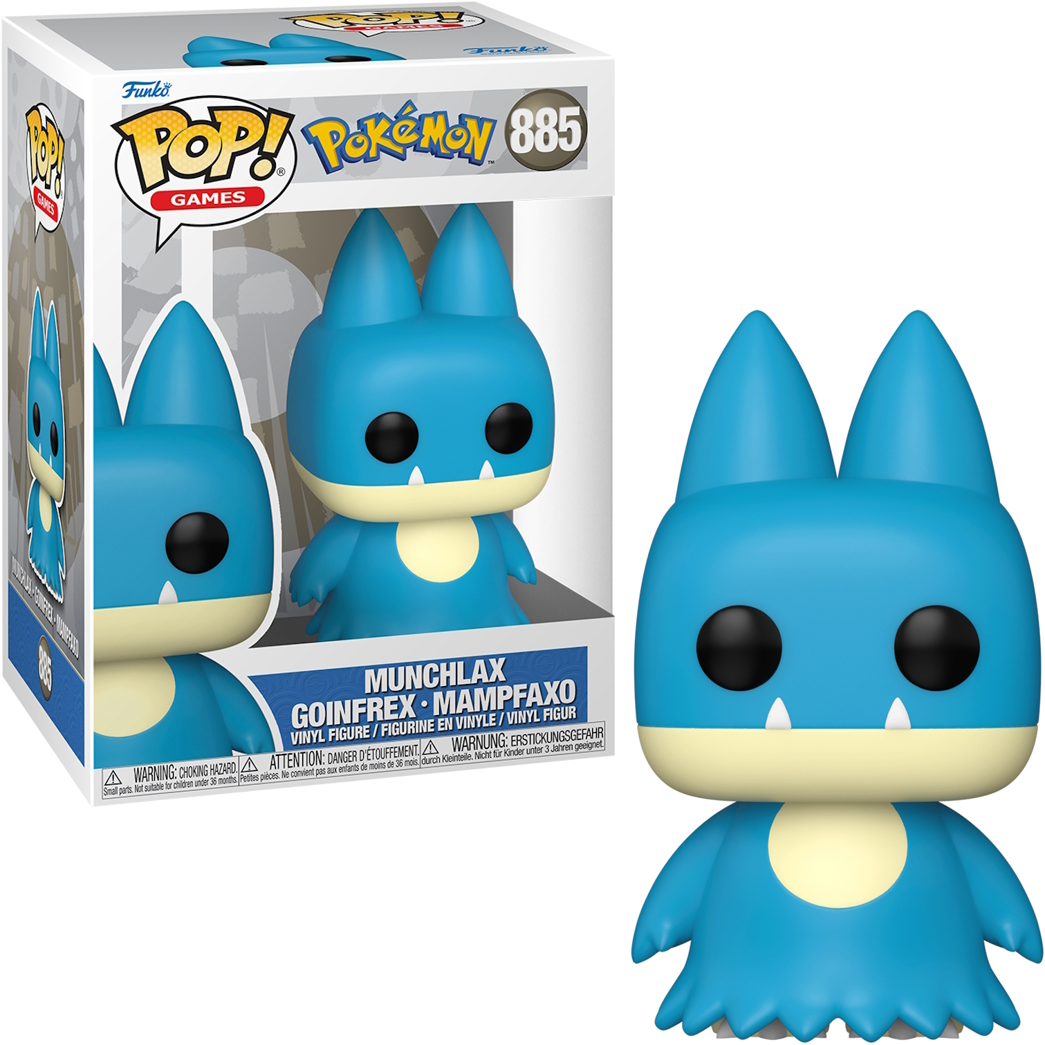 Una figura blu di Munchlax di Pokémon con una scatola.