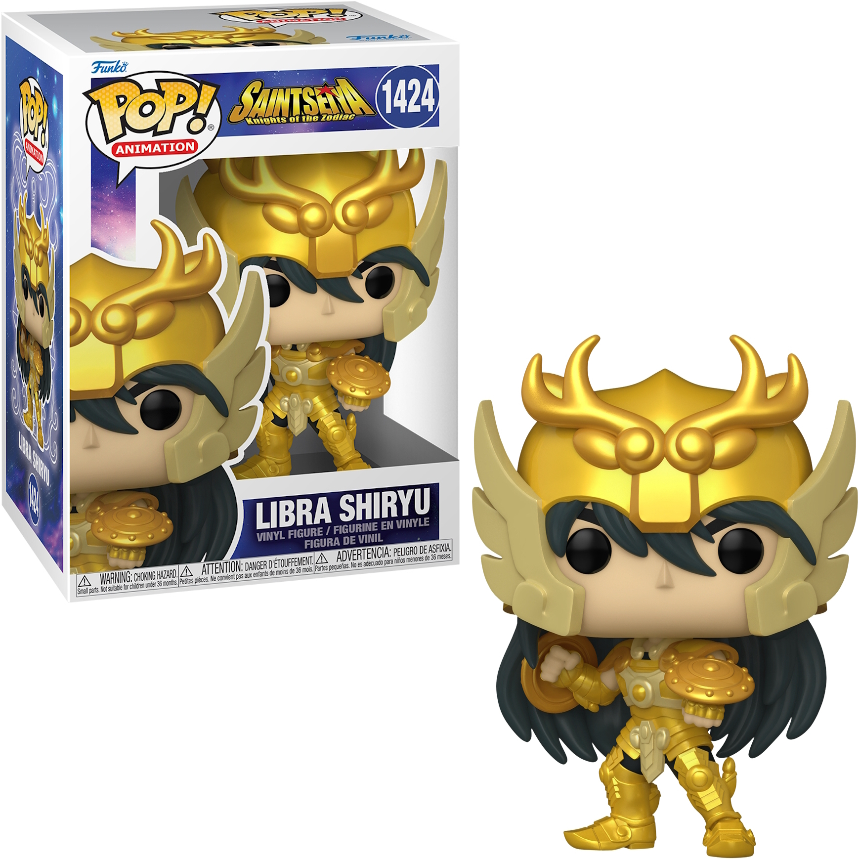 Figura Funko Pop di Libra Shiryu di Saint Seiya, con scatola.