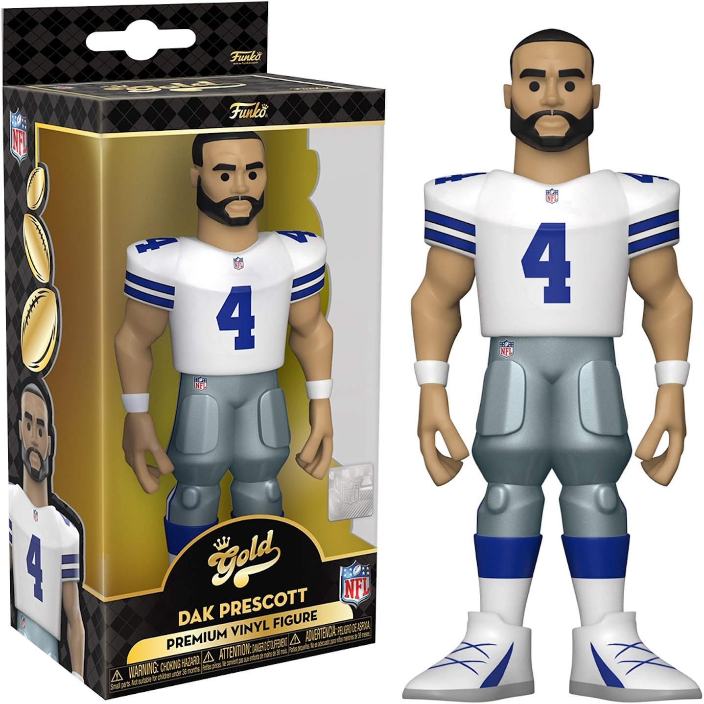 Funko Gold Dak Prescott Figur im Cowboys-Trikot, mit Verpackung. Goldene Box, Footballspieler.