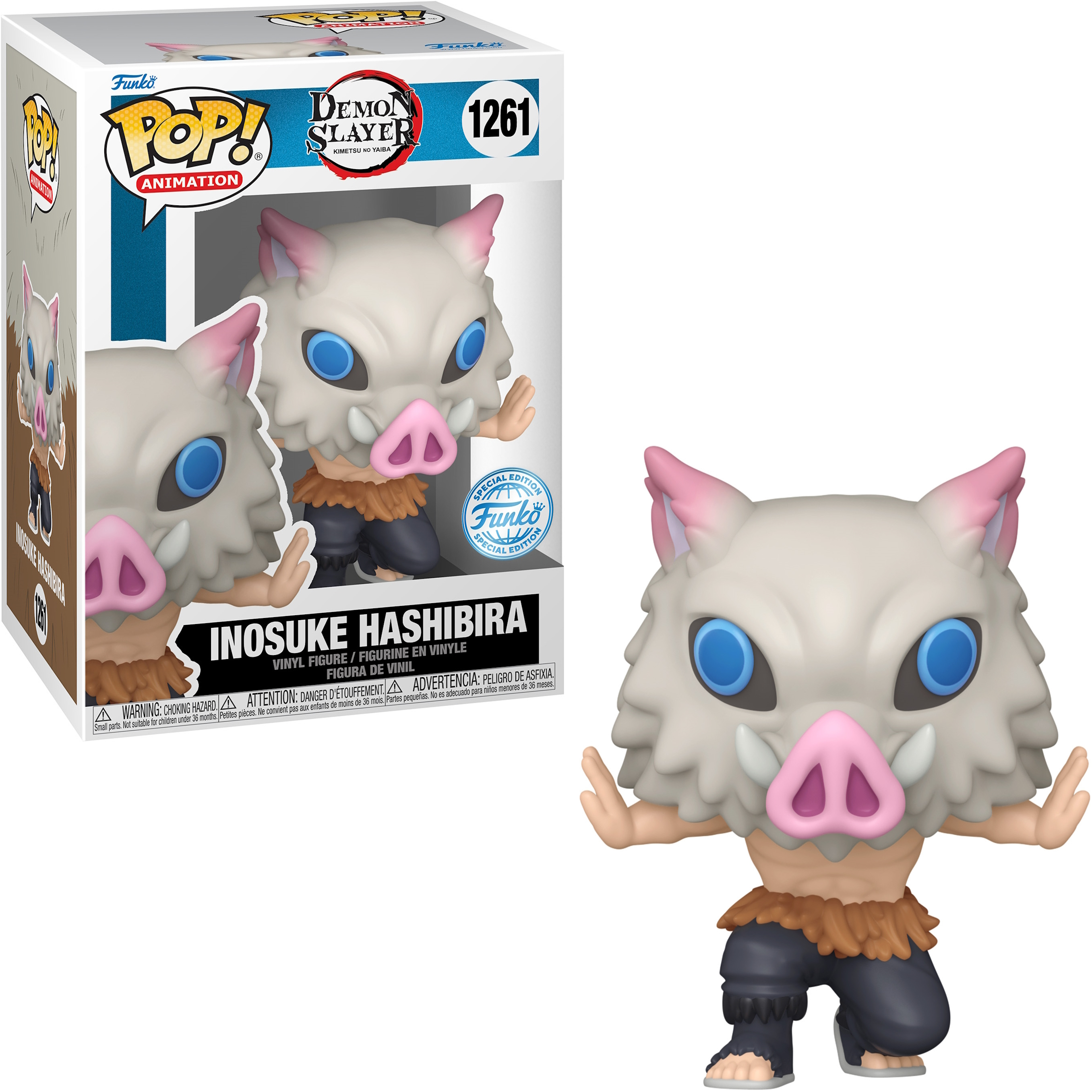 Funko Pop von Inosuke Hashibira aus Demon Slayer, mit Box-Art.