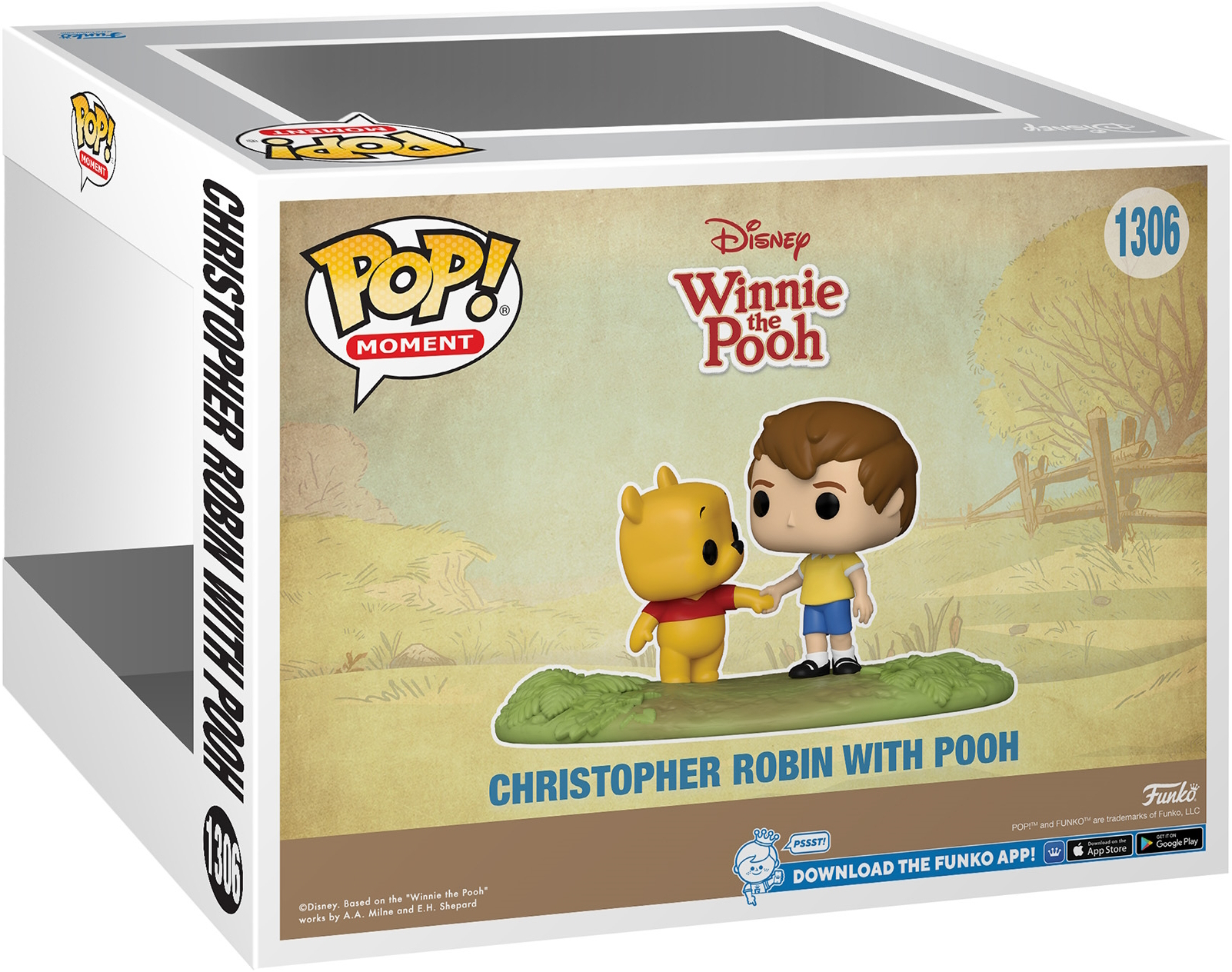 Eine Funko Pop-Box, die Christopher Robin und Winnie Puuh zeigt.