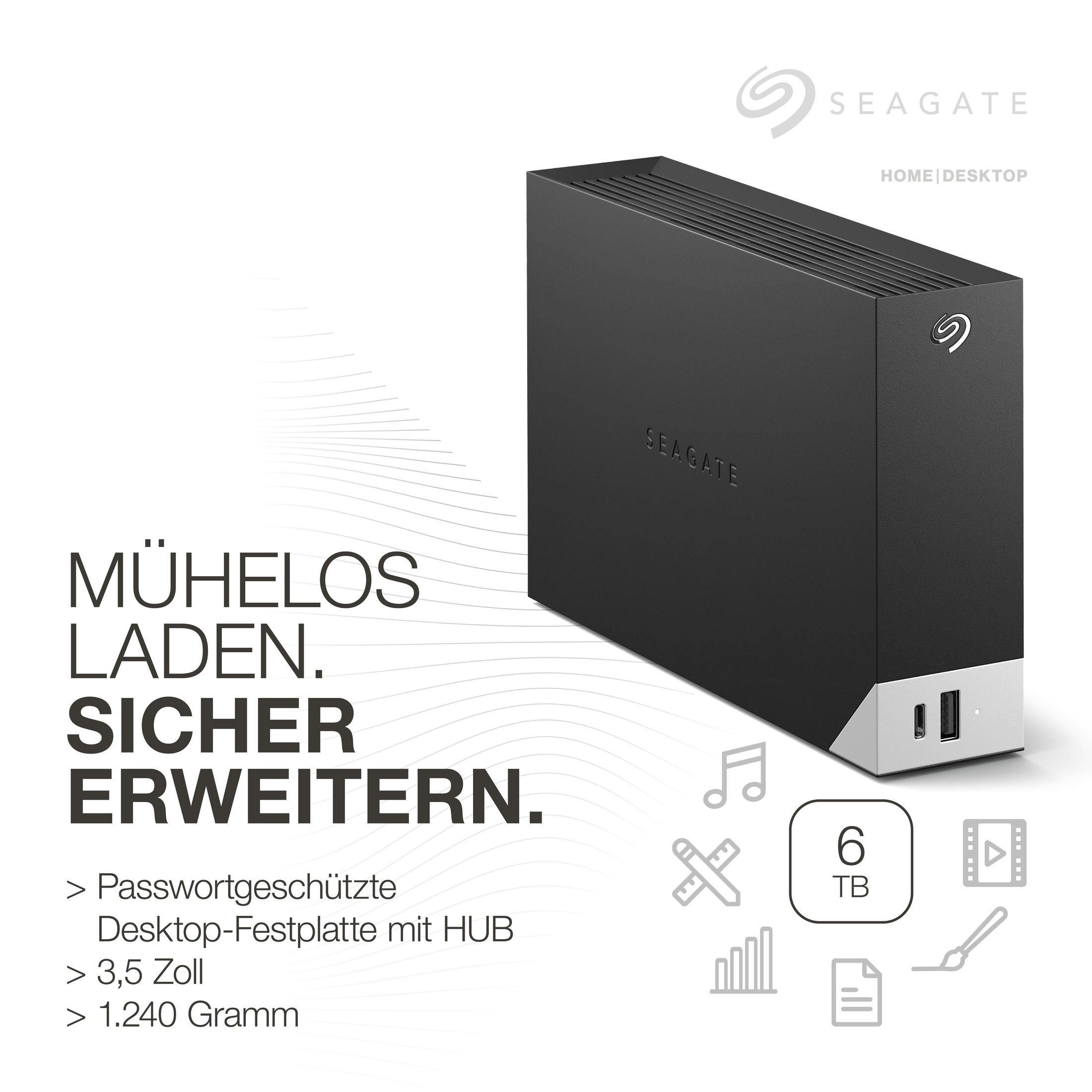 Czarny dysk twardy Seagate z tekstem i ikonami.