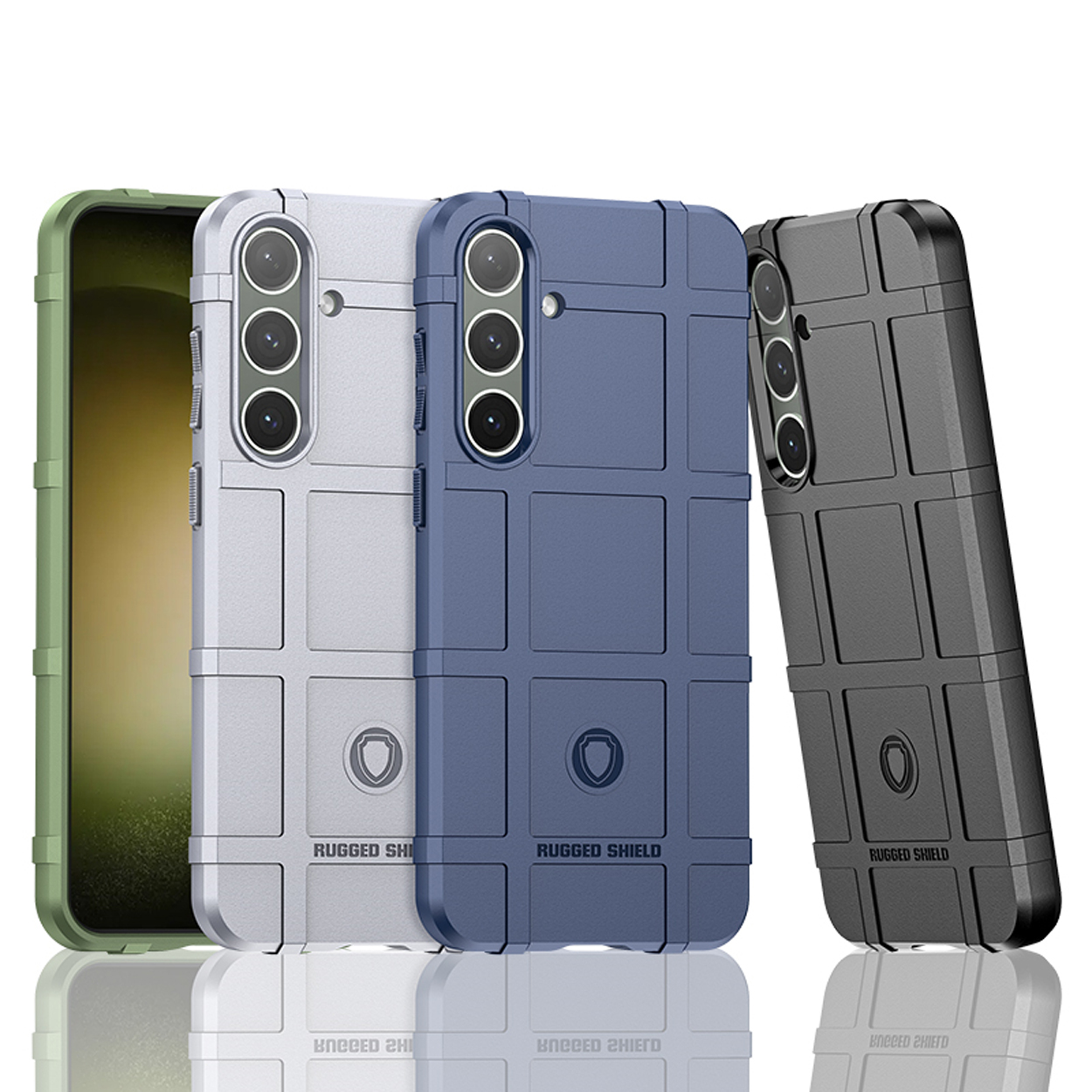 Vier telefoonhoesjes in verschillende kleuren.