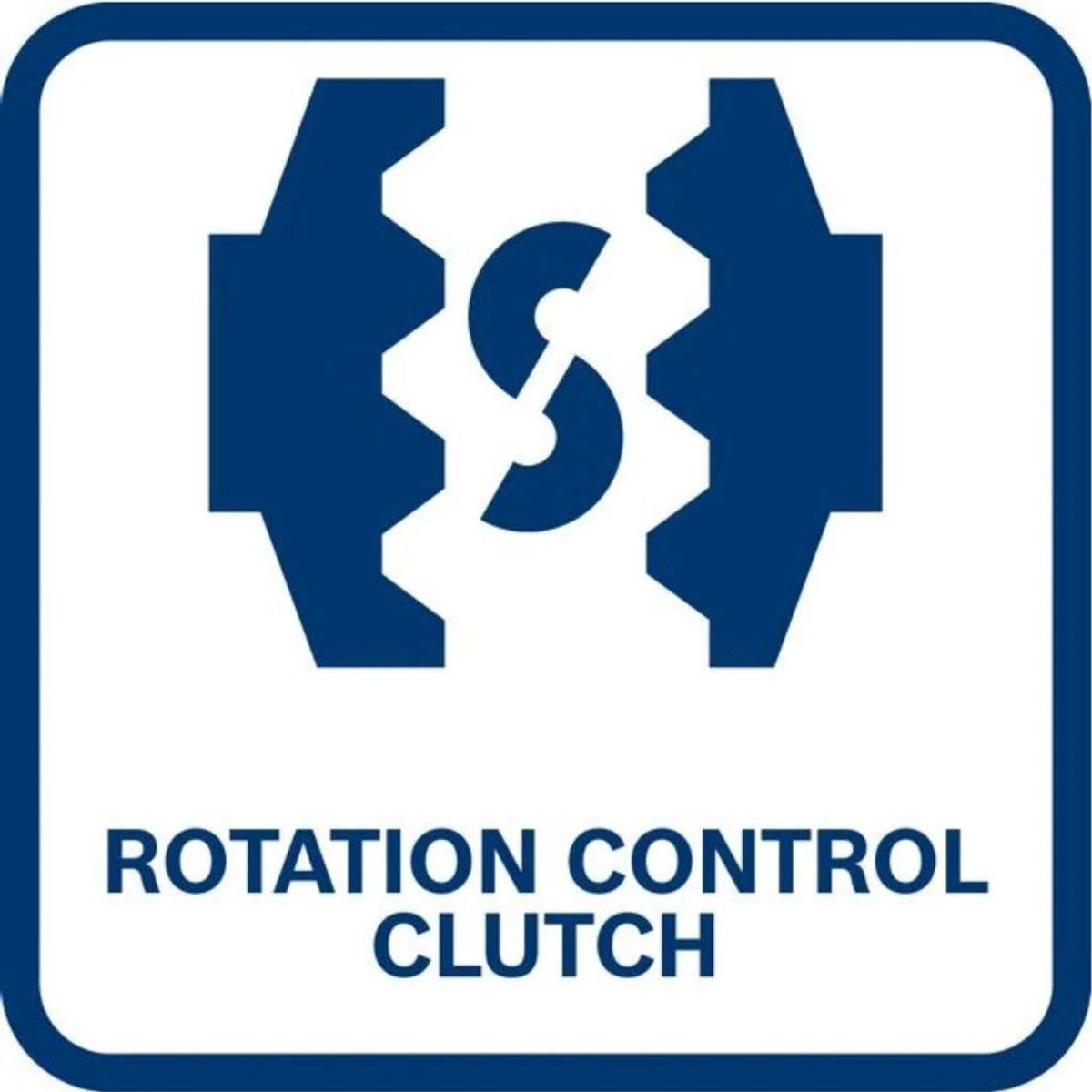 Un cuadrado azul con un símbolo de engranaje blanco y las palabras 'ROTATION CONTROL CLUTCH'.