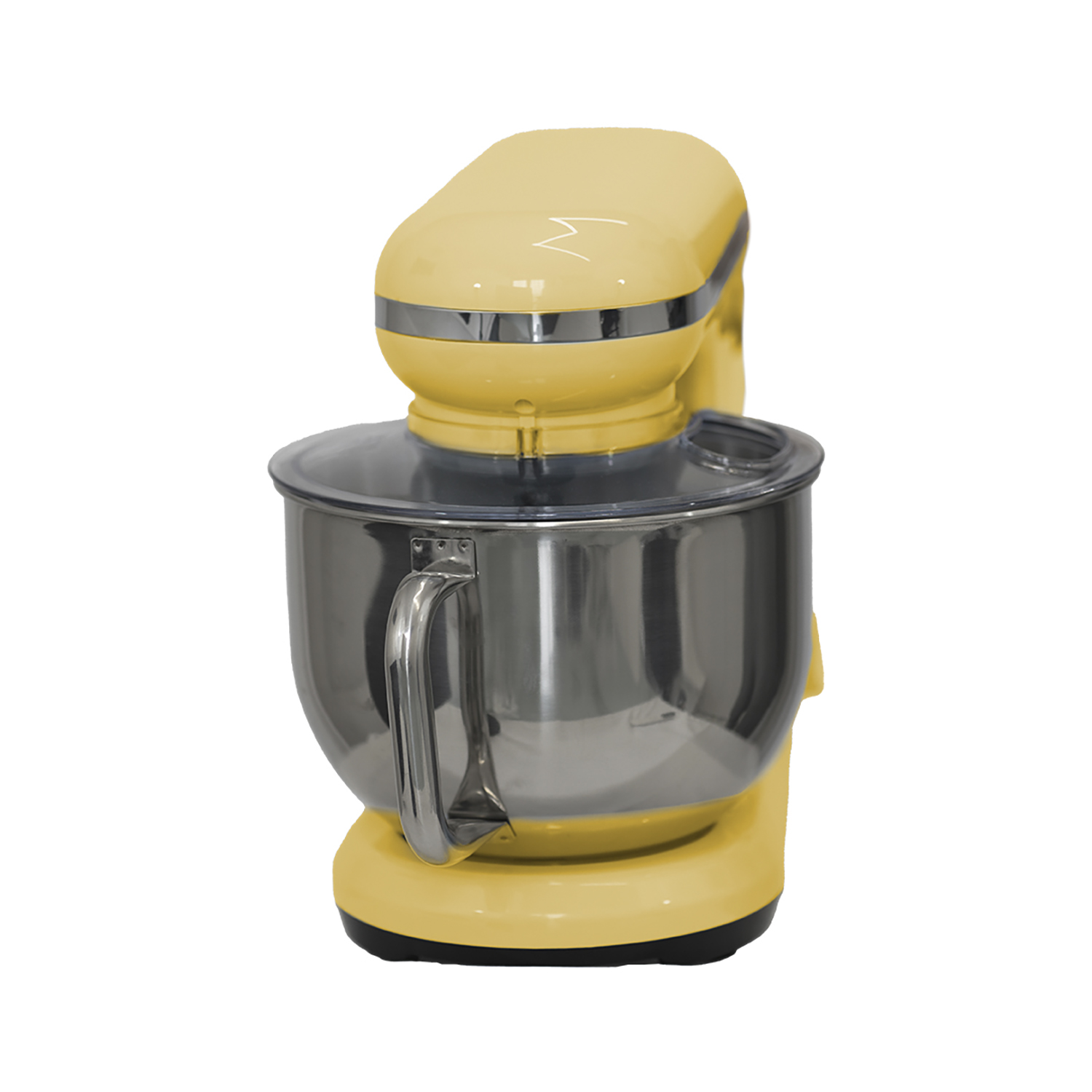 Impastatrice gialla con ciotola in acciaio inox, di lato.