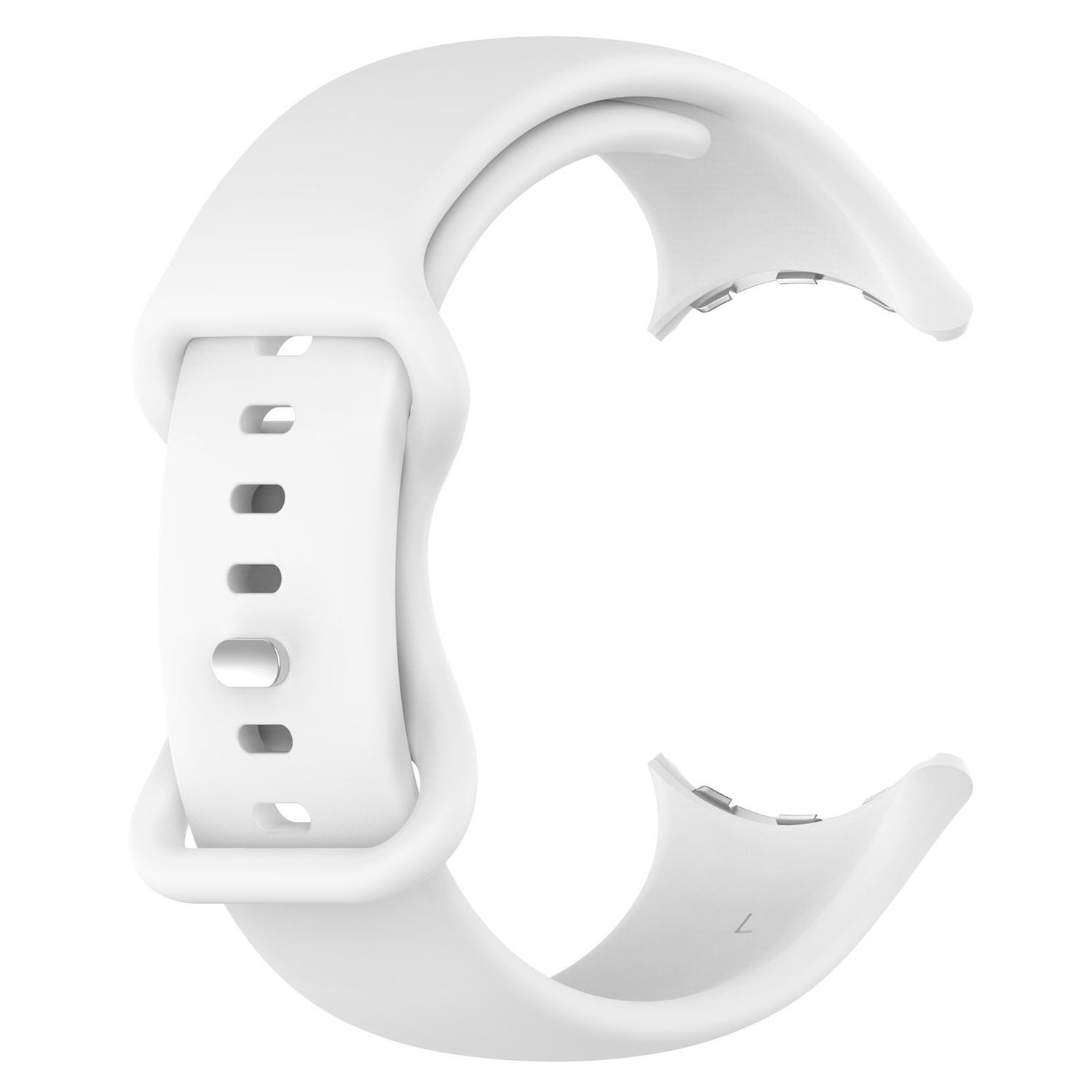 Ein weißes Uhrenarmband, gebogene Form.
